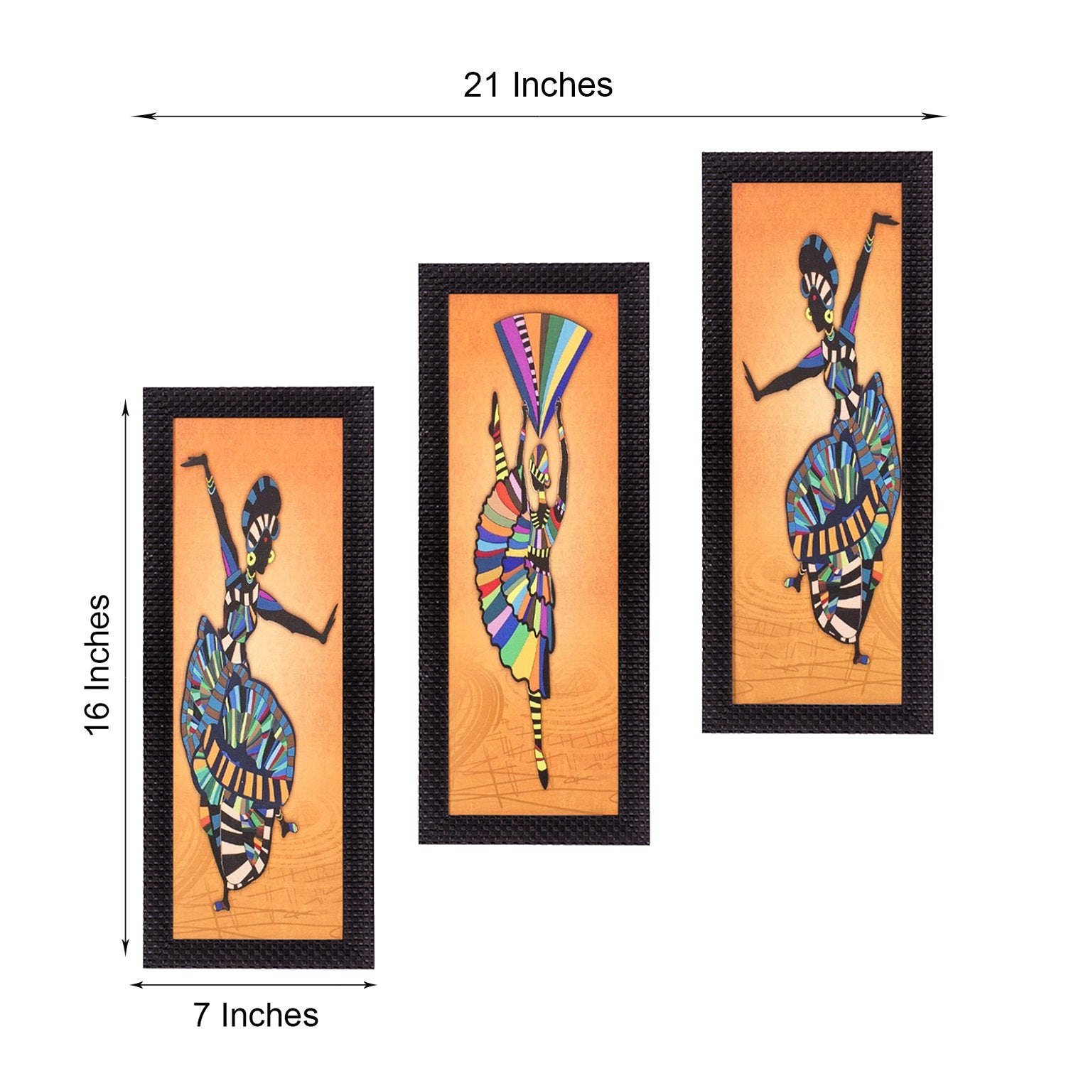 Ecraftindia Abstract Dancing Lady Uv Art Painting (Synthetic Wood, 53 Cm X 41 Cm, Set Of 3, Satin Matt Texture, C3Fpb2190)