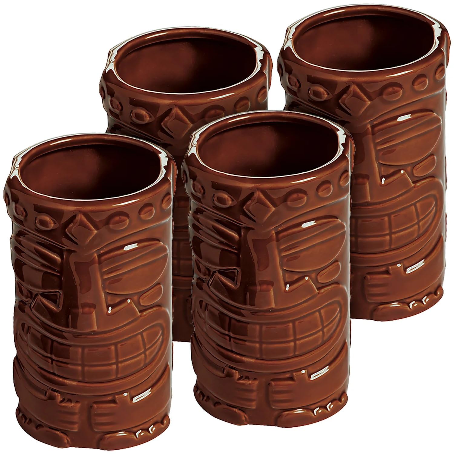 Fun Express Ceramic Tiki Tumbler Mugs (4 cup set) Luau Tropical Party Decorations