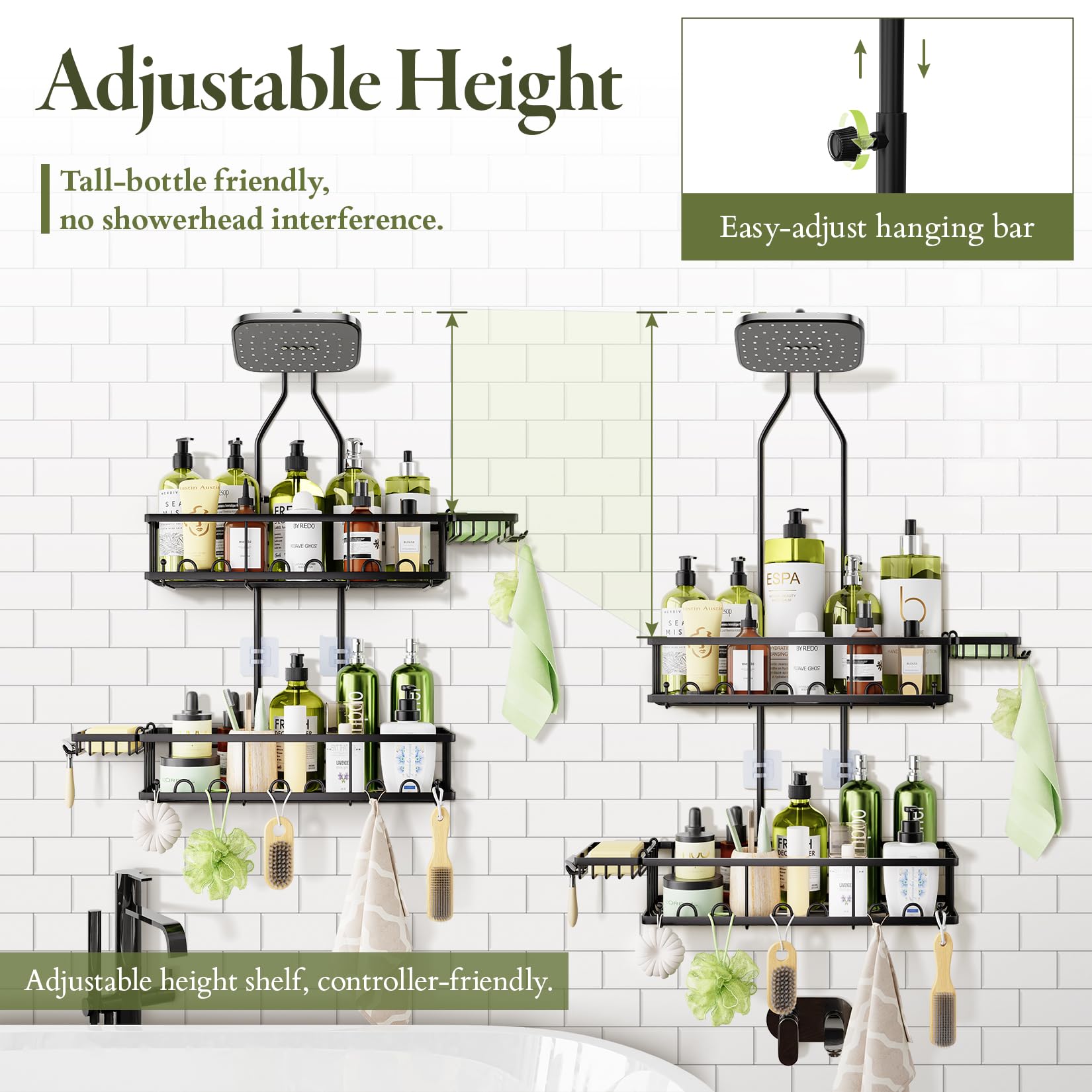 Skyapex Shower Caddy Hanging: Adjustable Height No Blocking To Shower Head - Black Shower Caddy Over Showerhead Shower Organizer