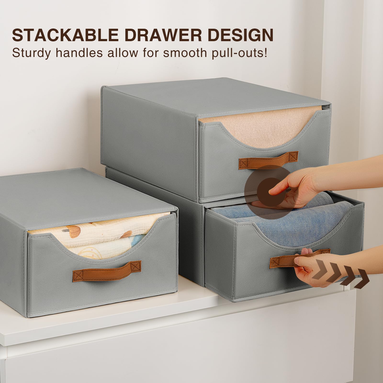 Homsorout Closet Organizers and Storage - Large Stackable Storage Bins with Drawer, Fabric Bins for Organization, Collapsible Dr