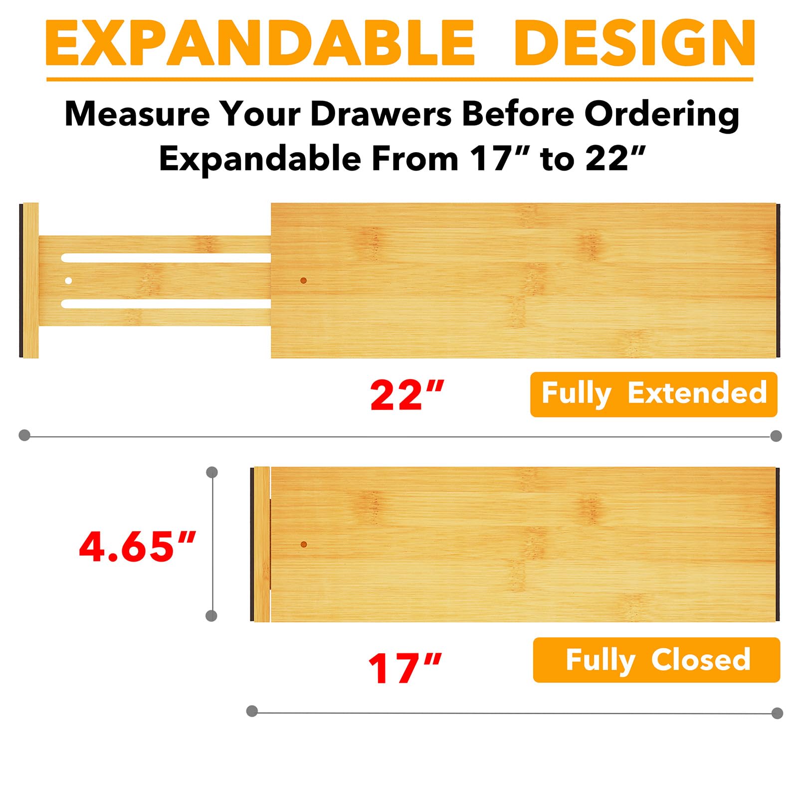 SpaceAid Bamboo Dresser Drawer Dividers 6 Pack, 4.65 High Adjustable 17-22    Drawer Organizers, Expandable Organization for Clo