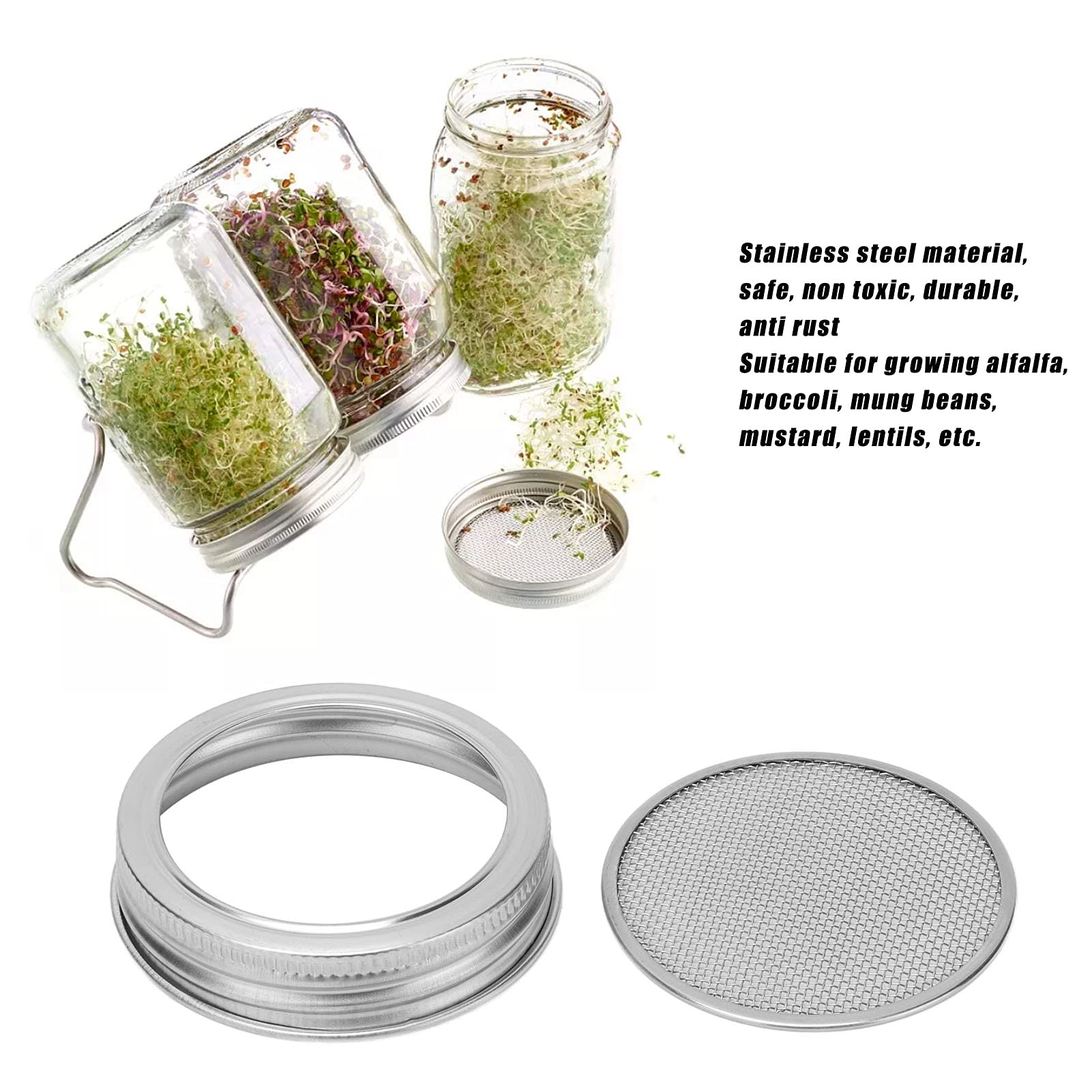 Sprouting Lids, 2Pcs Multi-Purpose Tea Coffee Filter Household Stainless Steel Seeds Sprouting Lids For Mason Jar, Wide Mouth Ma