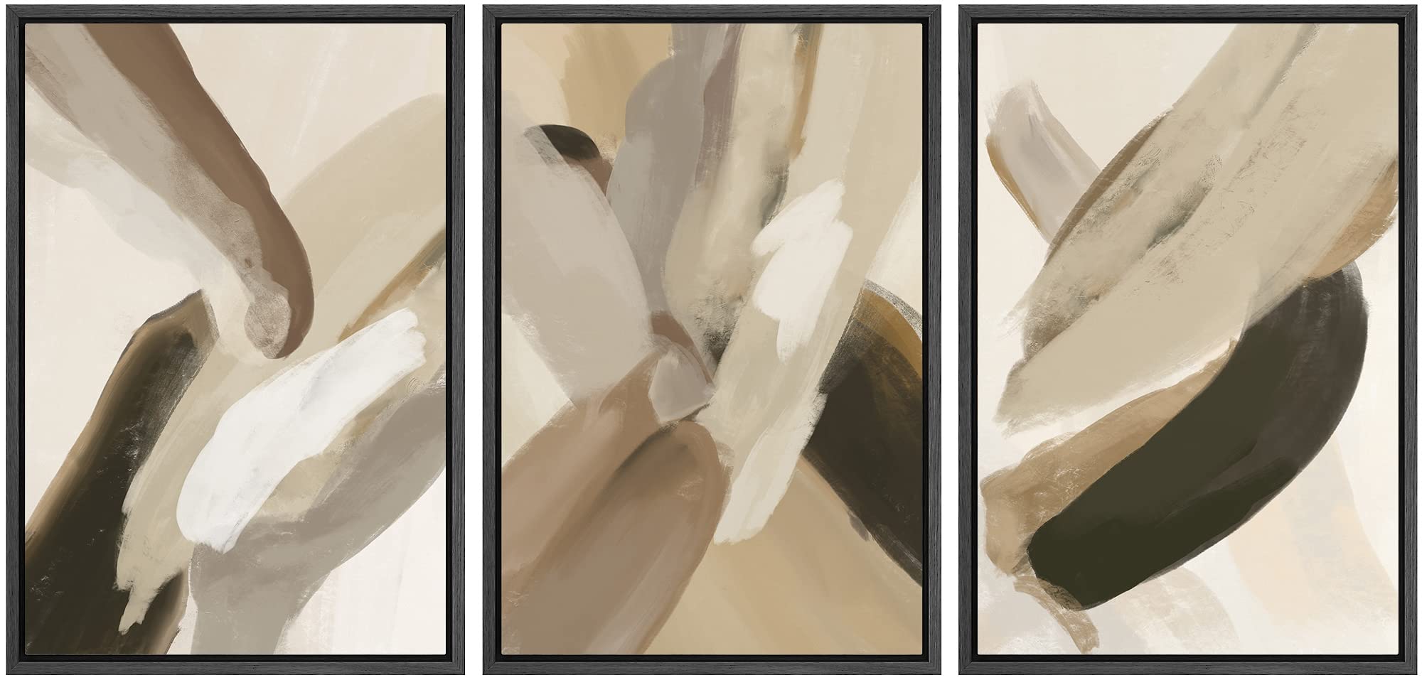 Signford Framed Canvas Print Wall Art Set Multicolor Tan Black Pastel Paint Strokes Abstract Shapes Digital Art Modern Art Decor