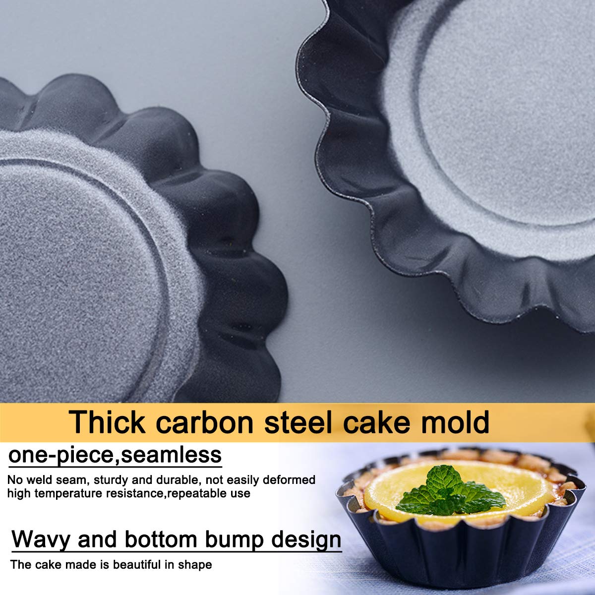 Amytalk 12 Packs Egg Tart Mold, Size 2.6 X 0.9Inch, Cupcake Cake Muffin Mold Tin Pan Baking Tool, Carbon Steel