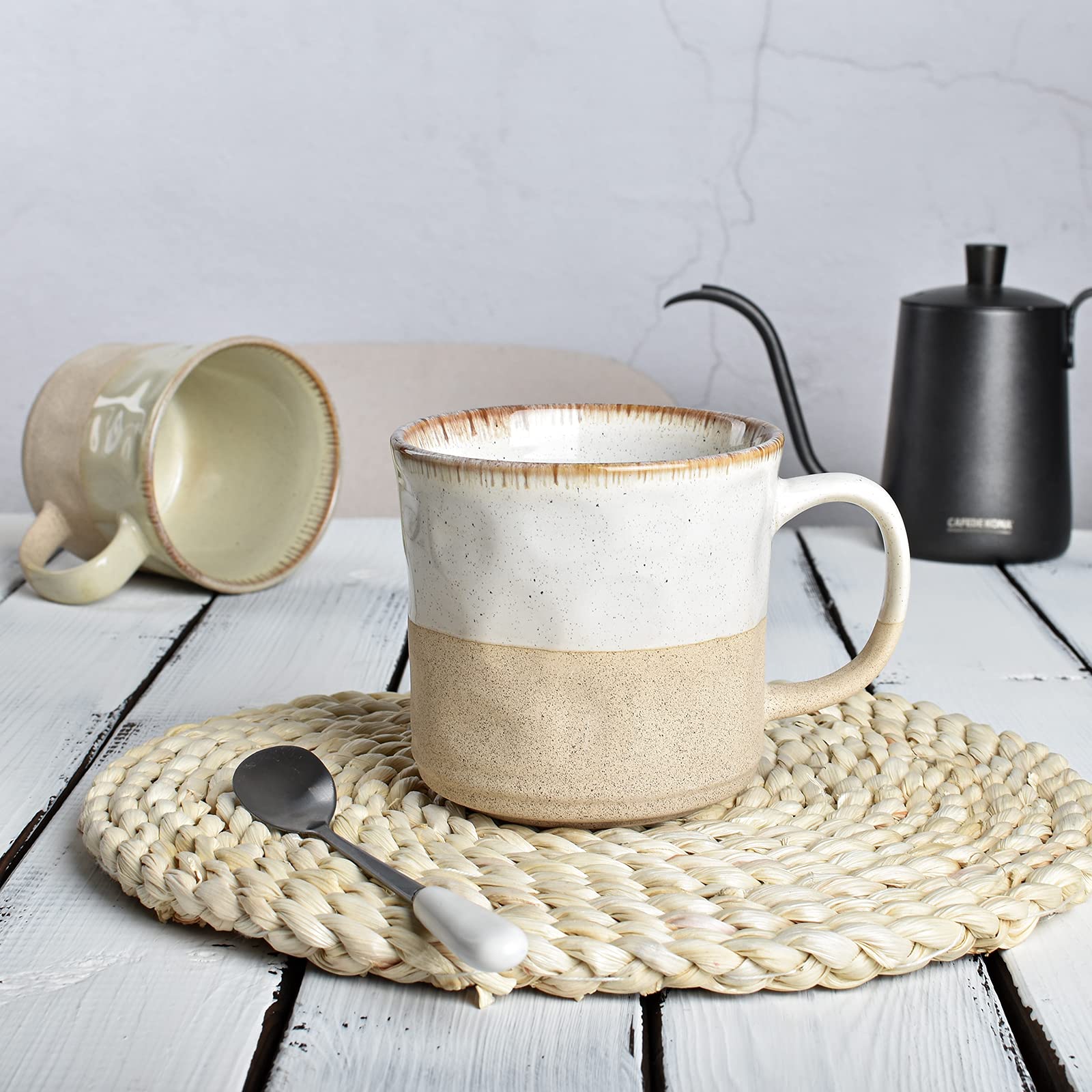 Bosmarlin Large Ceramic Coffee Mug, White Big Tea Cup for Office and Home, 18 Oz, Dishwasher and Microwave Safe, 1 PCS (White, 1