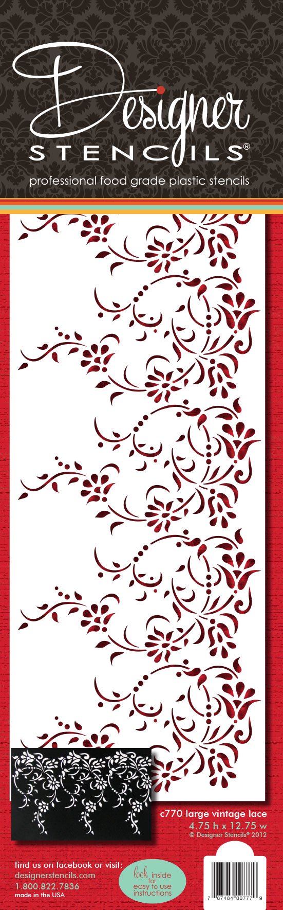 Designer Stencils Large Vintage Lace Cake Stencil Side, Beige/Semi-Transparent