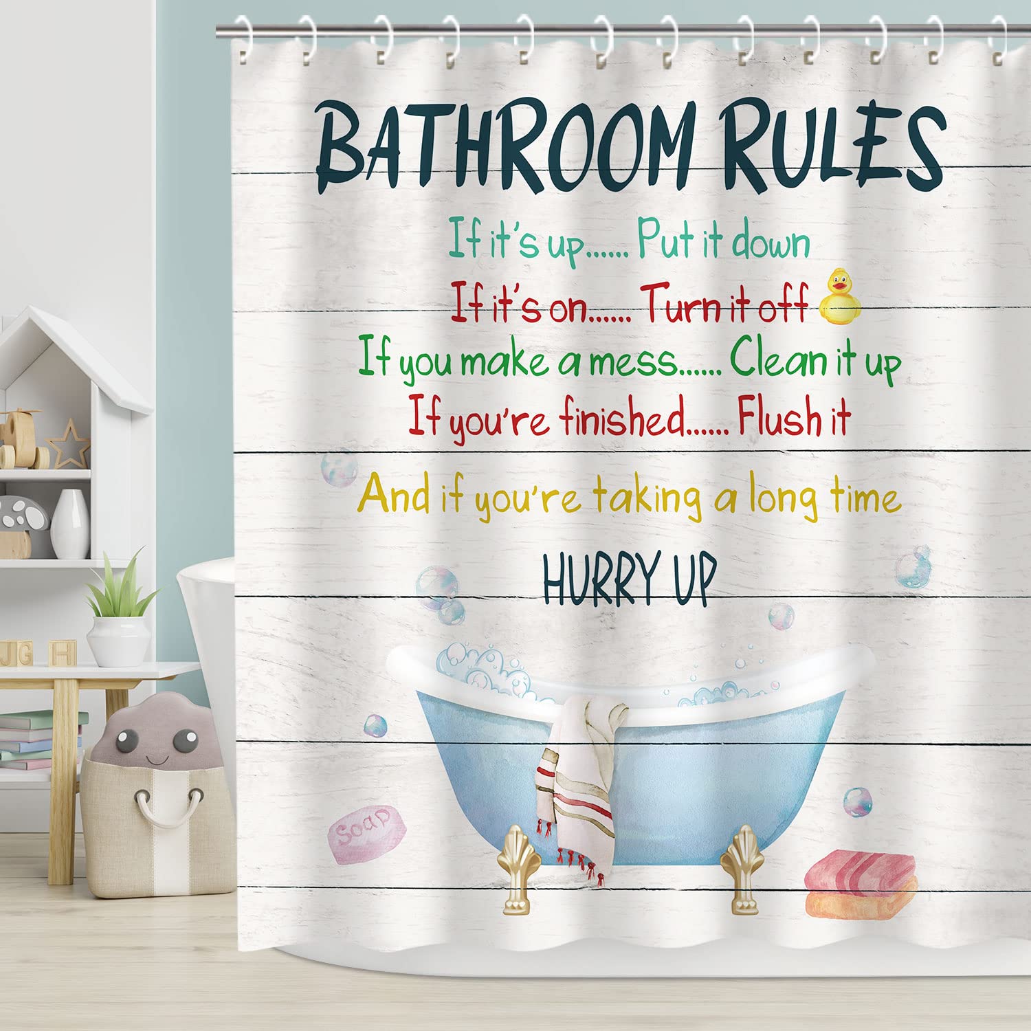 Rosielily Kids Shower Curtain, Girls Shower Curtain, Boys Shower Curtain, Funny Words Teen Motivational Shower Curtains, 72W X 7