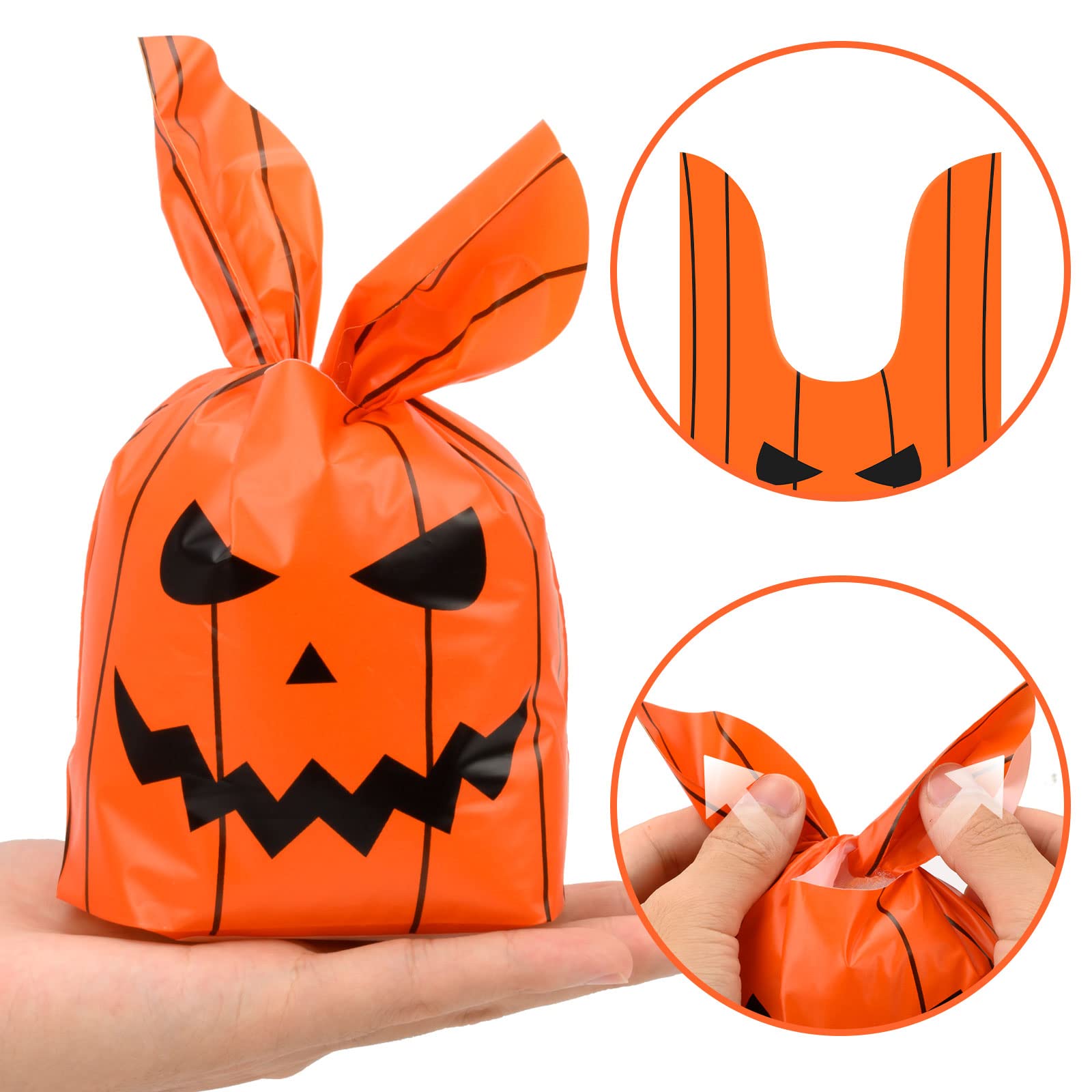 100Pcs Halloween Treat Bags: Halloween Candy Bags, Kids Trick Or Treat Bags Goodie Bags, Cute Rabbit Ear Small Halloween Cookies