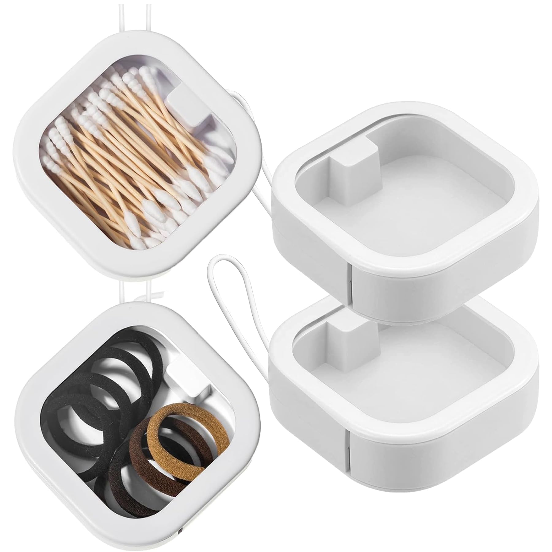 2Pcs Hair Tie Organizer,Portable Travel Qtip Holder,Bathroom Storage Organizer Qtip Dispenser Cotton Swabs Dispenser Kids Hair A