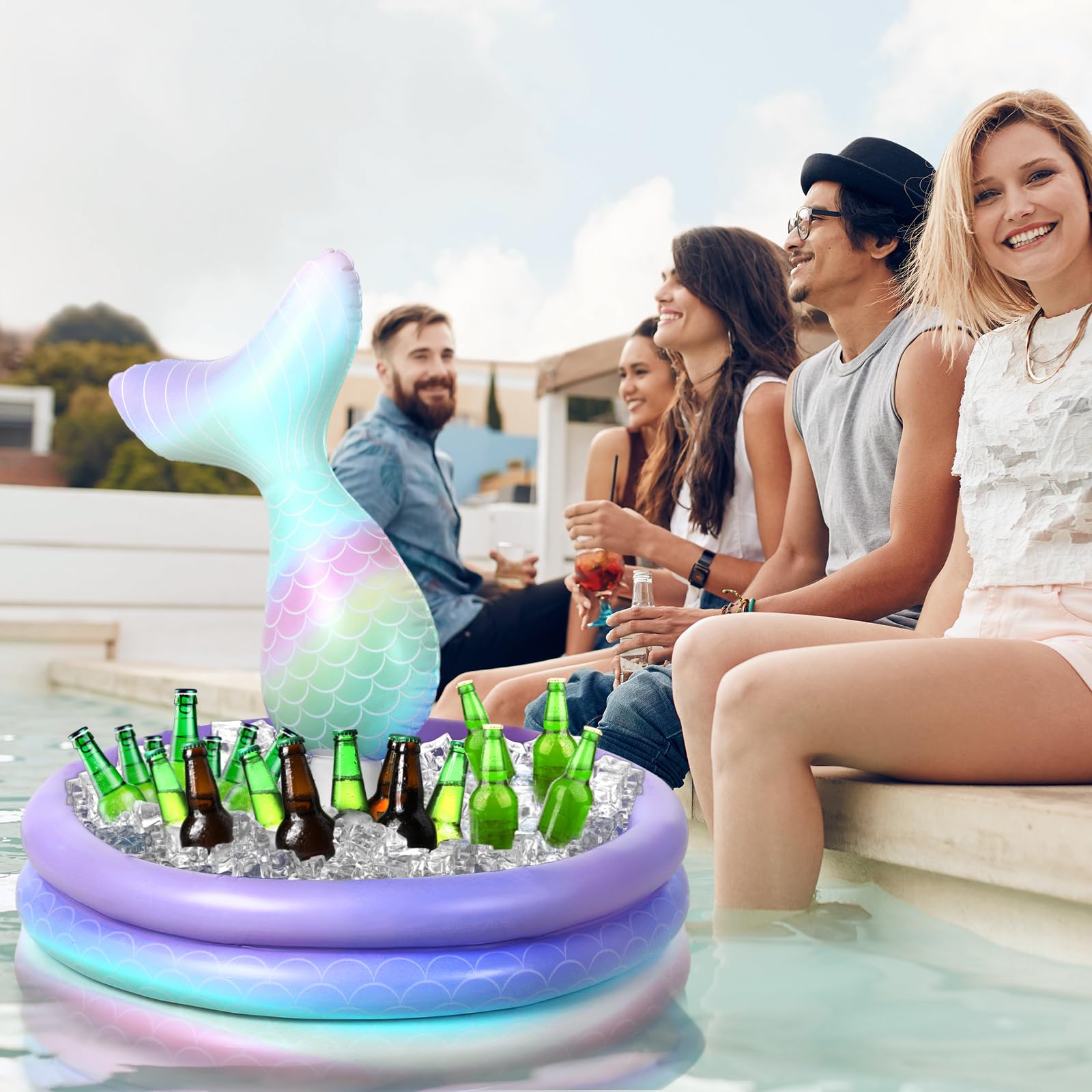 Bencailor Mermaid Party Decorations Mermaid Tail Inflatable Cooler Blow up Drink Cooler Floating Ice Chest Mermaid Pool Drink Ho