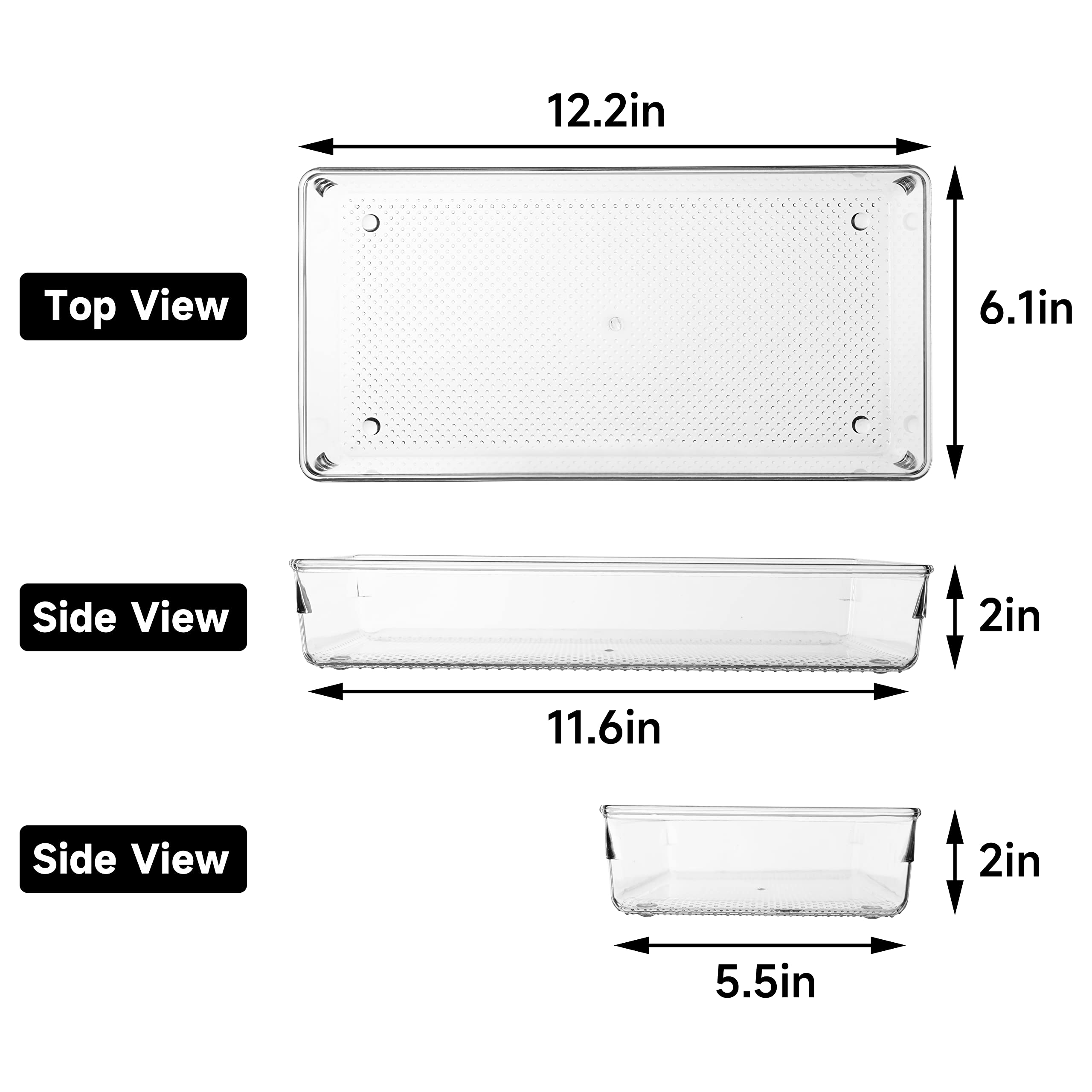 Ihomecooker 5 Pack Clear Plastic Drawer Organizer Tray Cutlery Utensil Makeups Drawer Silverware Organizers 12'' X 6''