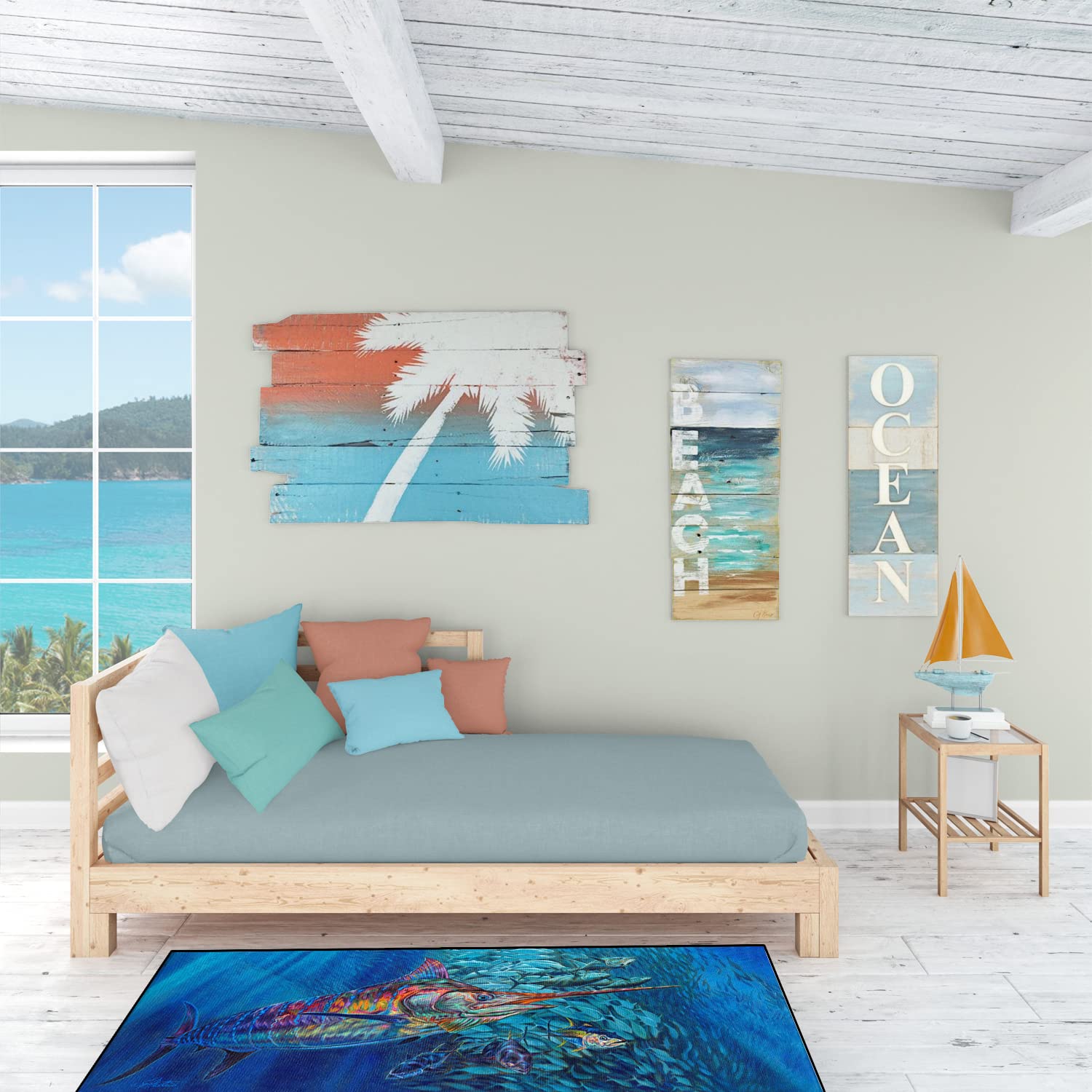 Blue Mirage Blue Marlin and Sharks Indoor or Outdoor Runner Mat 28x58 JMA2001HRM2858