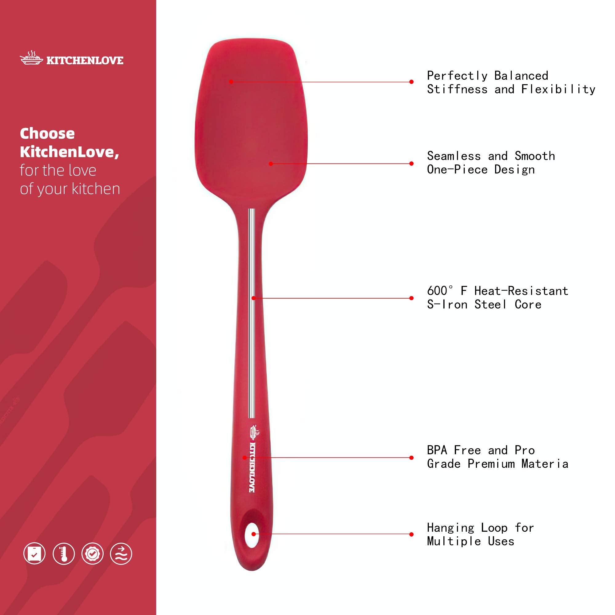 Kitchenlove Premium 600F Heat Resistant 5 Piece Silicone Spatula Set For Baking, Cooking, Mixing - Non-Stick With High Grade S-I