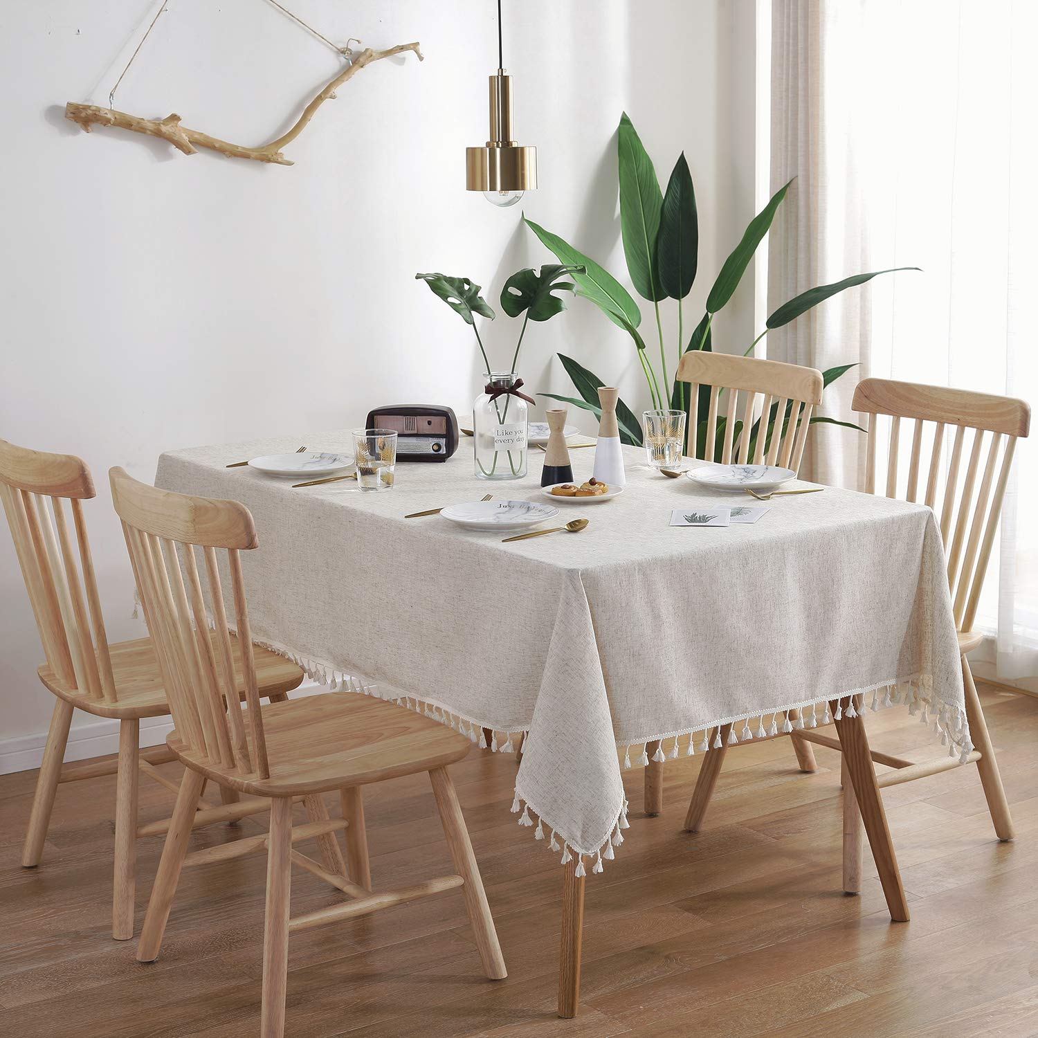 Colorbird Solid Color Tassel Tablecloth Cotton Linen Dust-Proof Shrink-Proof Table Cover For Kitchen Dining Farmhouse Tabletop D