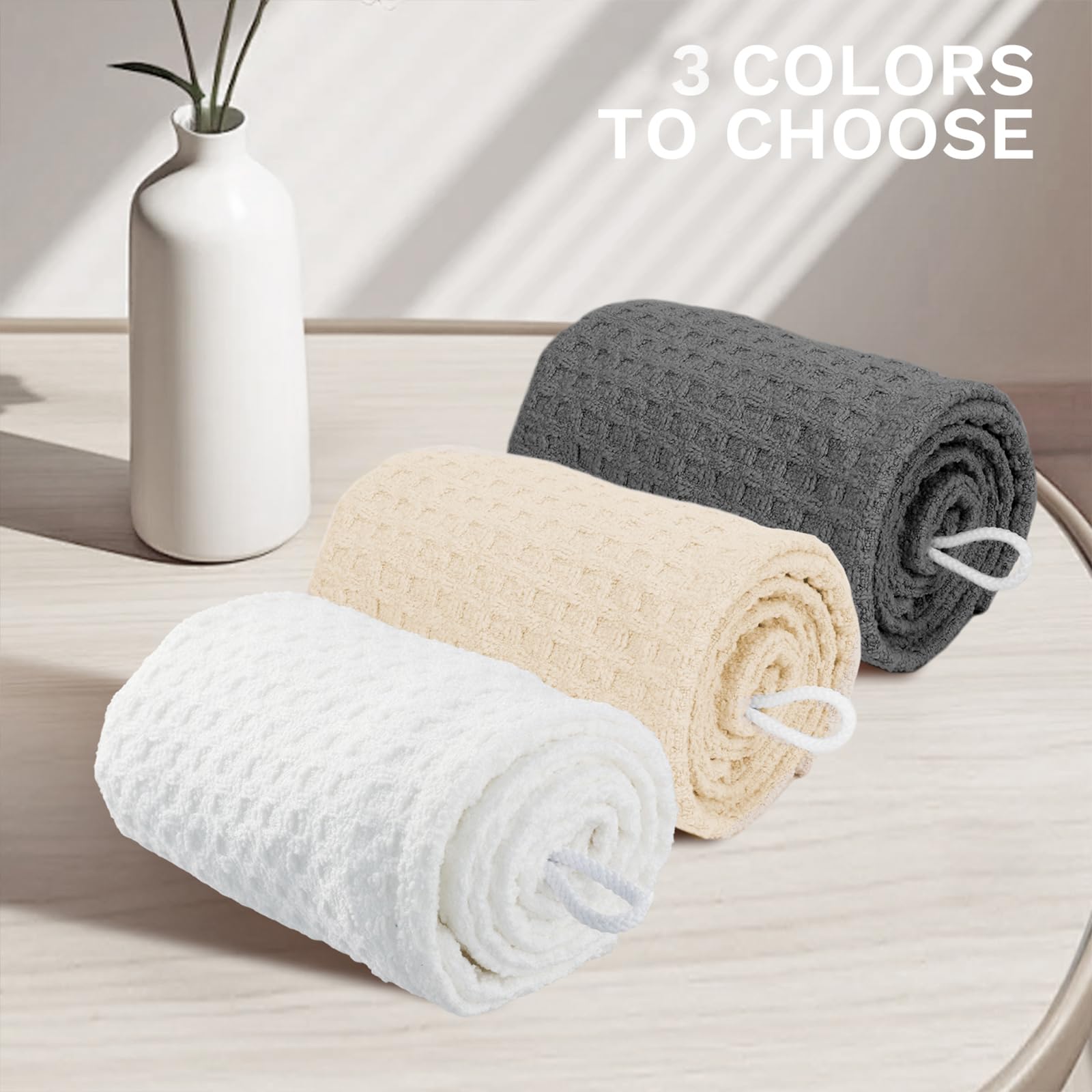 Microfiber Hair Drying Towel with Button 1Pack Khaki Waffle Long Hair Head Wraps Twist Plopping Curly Shower Turban Terry Cloth