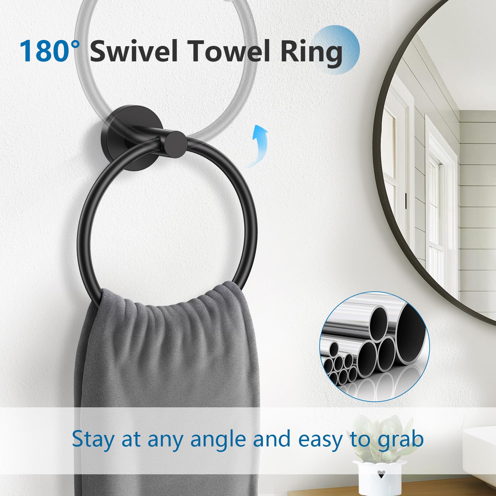 Tnoms 5 Pieces Towel Bar Set Matte Black Bathroom Hardware Set Upgraded Toilet Paper Holder With Shelf Towel Rail Set For Bathro