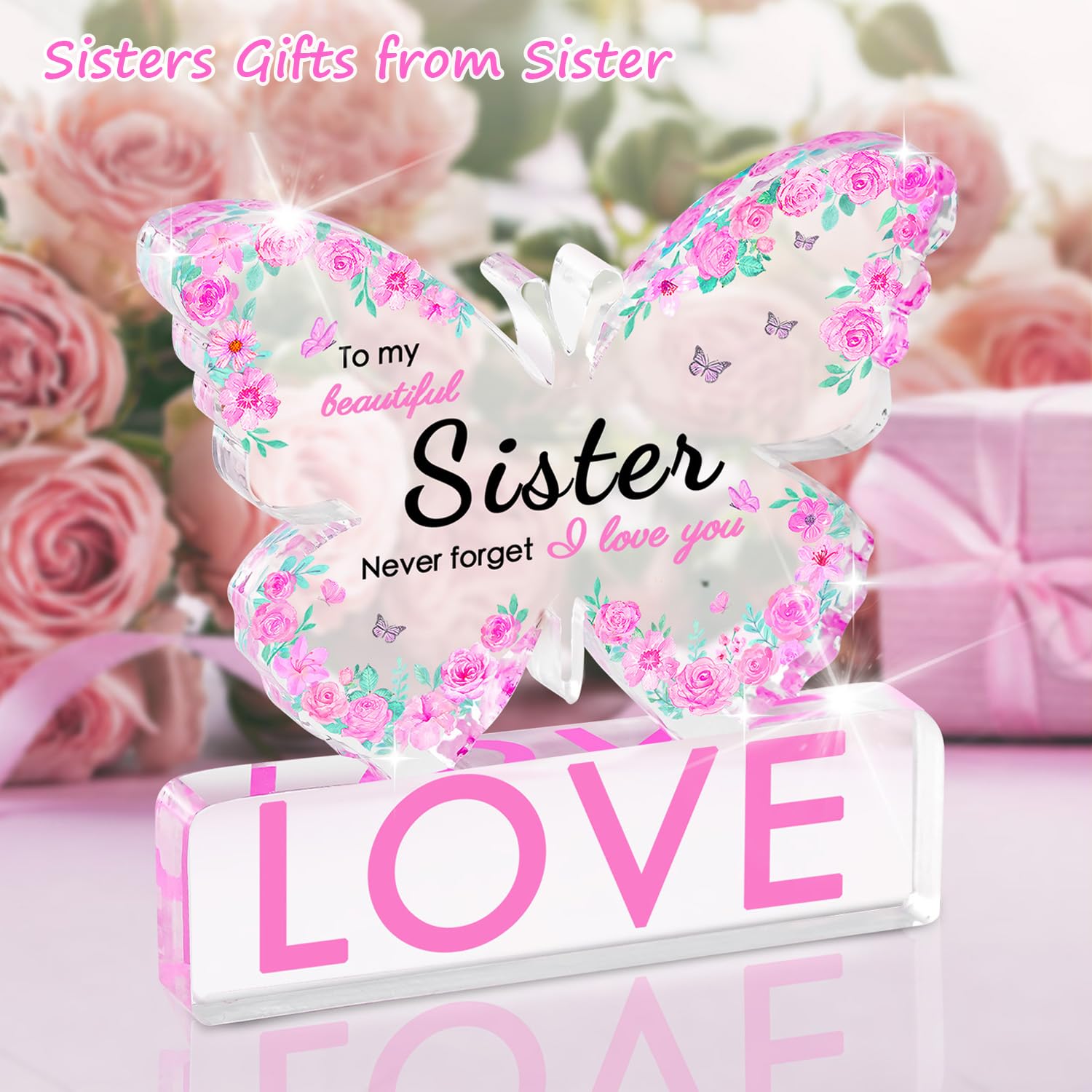 iLifemate Gifts for Sister, Sister Birthday Gifts - Acrylic Butterfly Engraved Plaque 3.9    3.9    0.5 inch, Sister Gifts for W