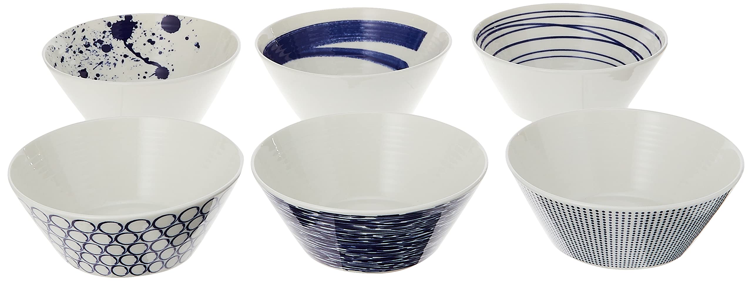Royal Doulton Porcelain Pacific Mixed Patterns Bowls Set Of 6, Blue/White, 5.9''