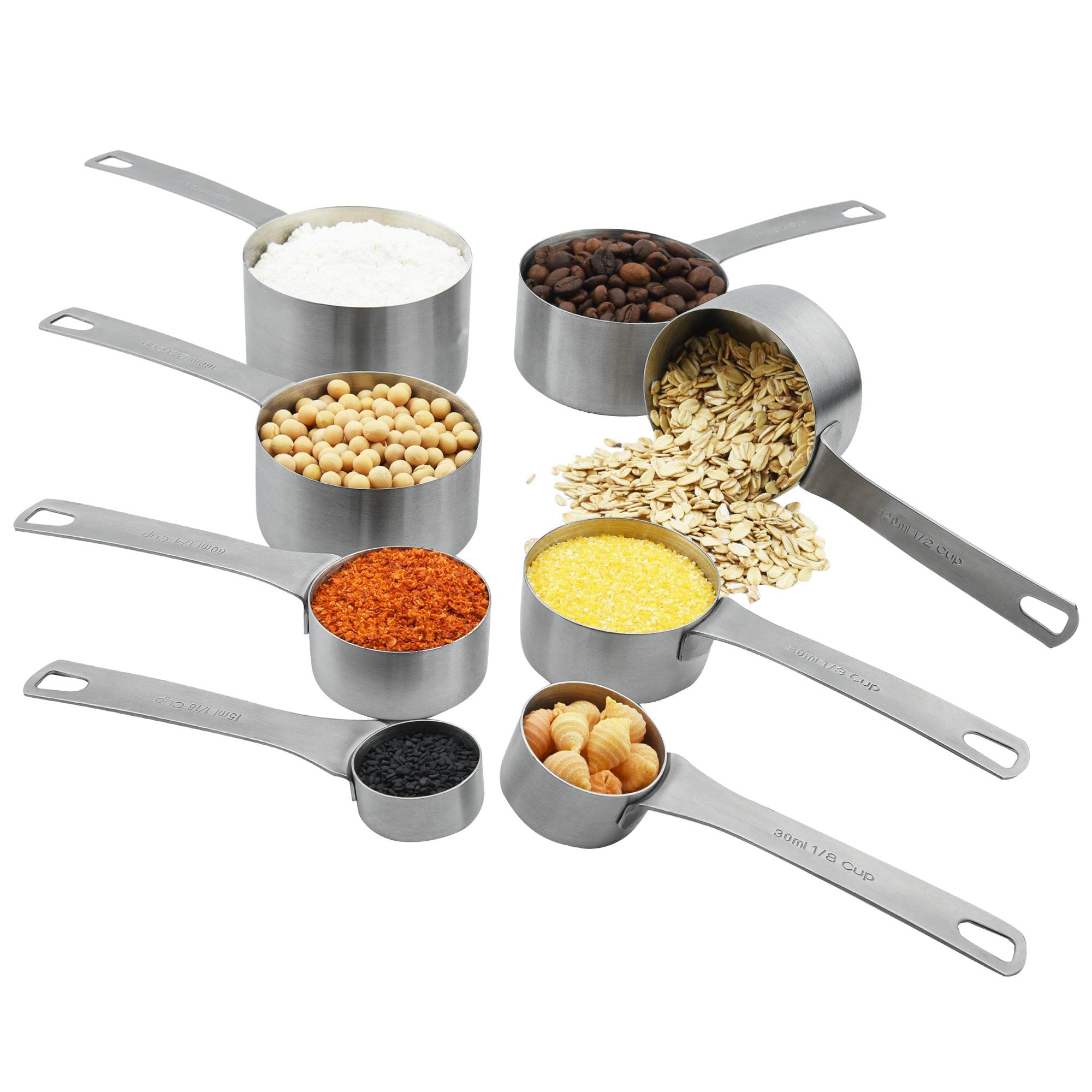 Viwehots Measuring Cups Set, 18/8 (304) Stainless Steel Measuring Cups, 8 Dry & Liquid Metric Measurement Cups, Heavy Duty Metal