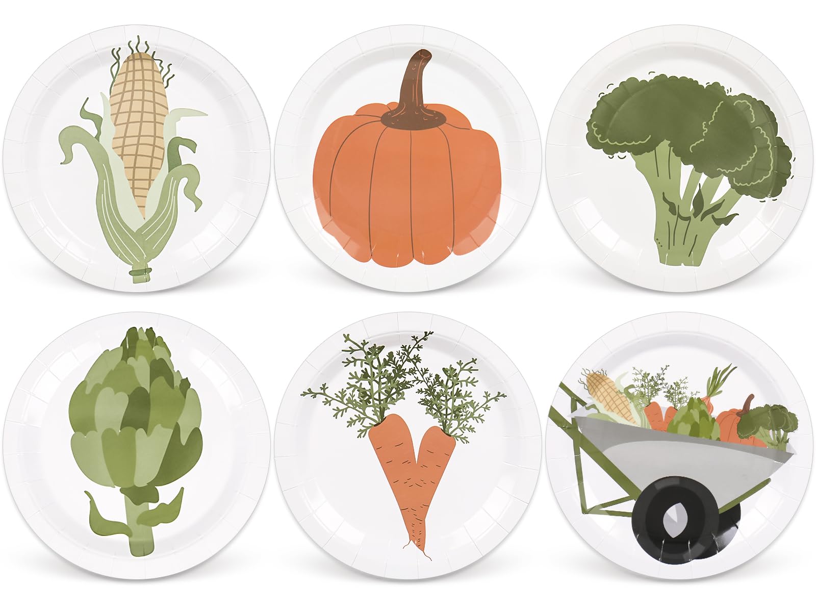Whaline Locally Grown Baby Shower Paper Plates Vegetable Theme Disposable Plate Farmer Market Salad Dessert Plate 9 Inch for Par