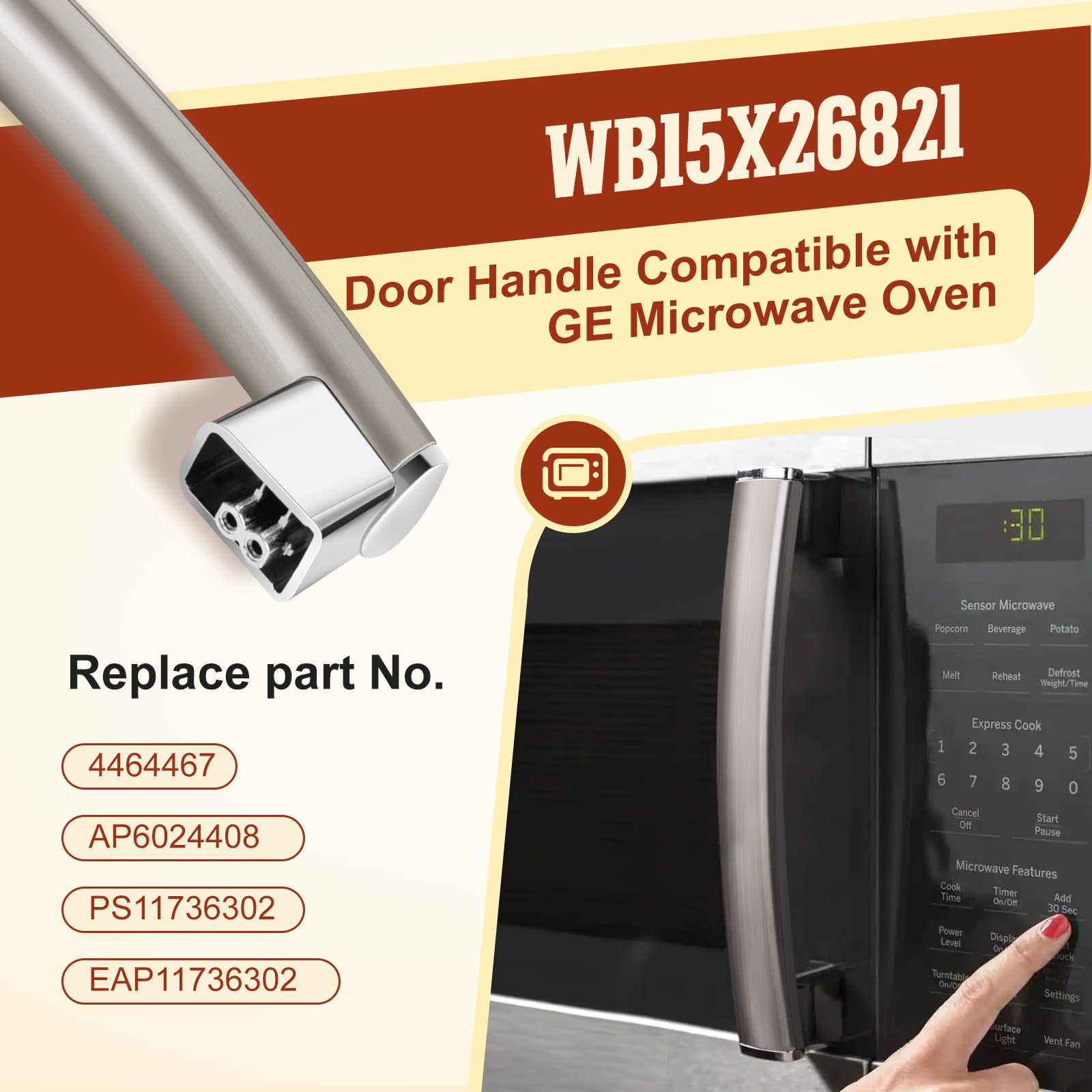 Wb15X26821 Door Handle Replacement (Stainless) Compatible With Ge Microwave Oven Jvm6175Sk2Ss Jvm7195Sk3Ss Jvm6175Sk1Ss Jvm6175E