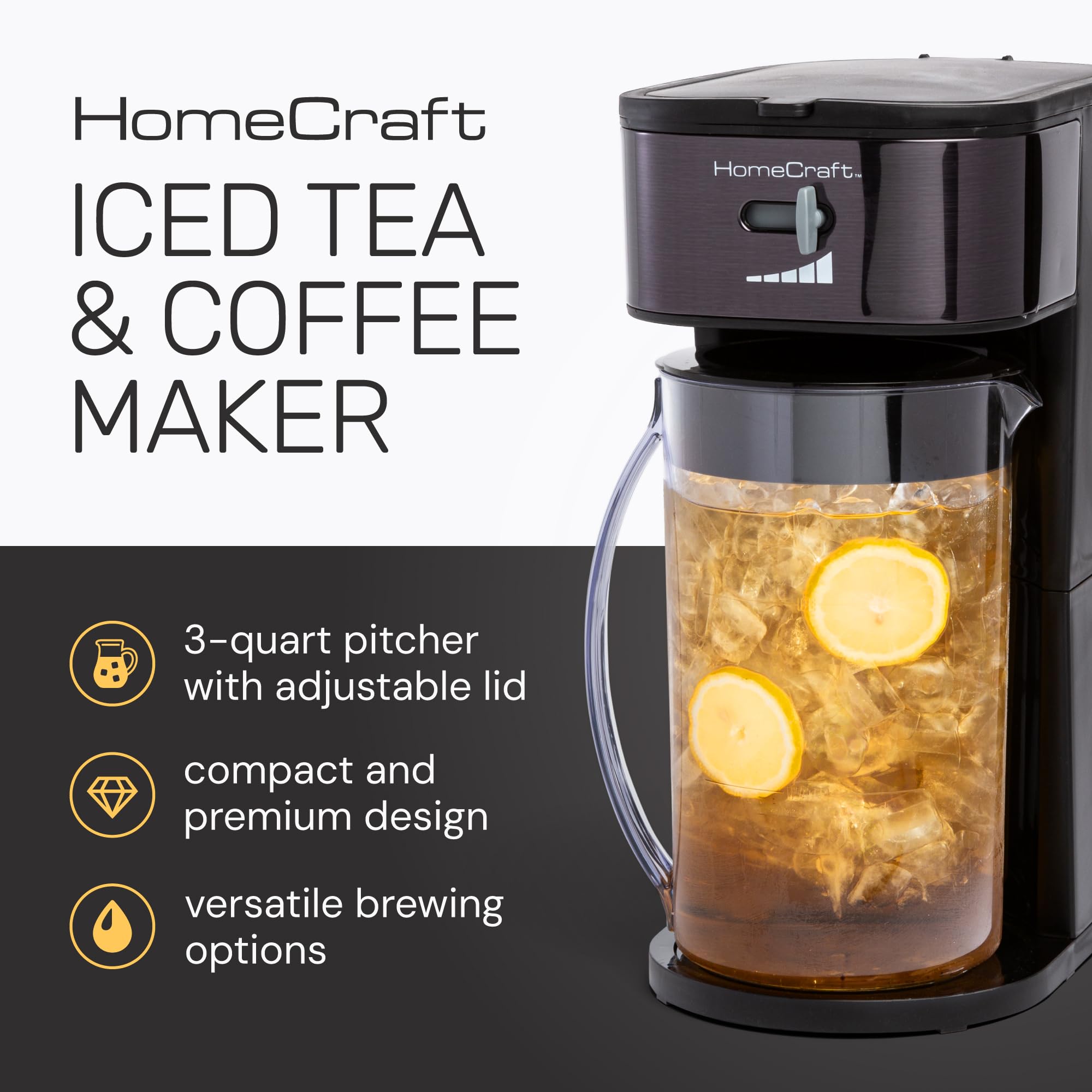 Homecraft 3-Quart Iced Coffee And Tea Maker With Filter Basket, Flavor Enhancer, Adjustable Brew Strength