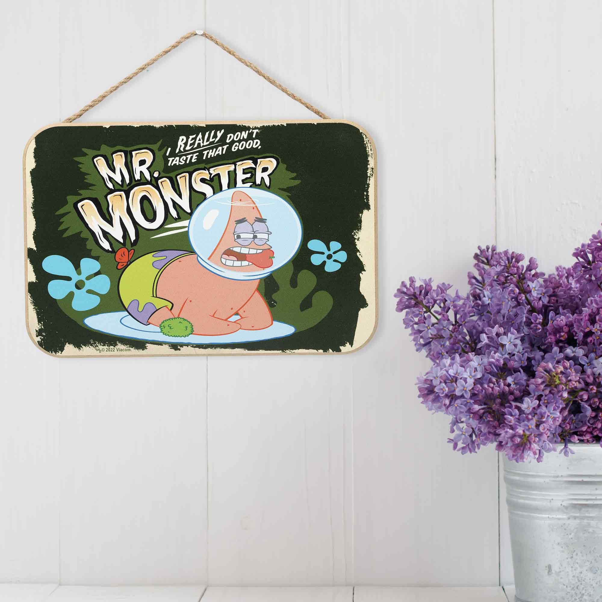 Nickelodeon SpongeBob SquarePants Patrick Star Mr. Monster Hanging Wood Wall Decor - Funny SpongeBob Sign for Home Decorating