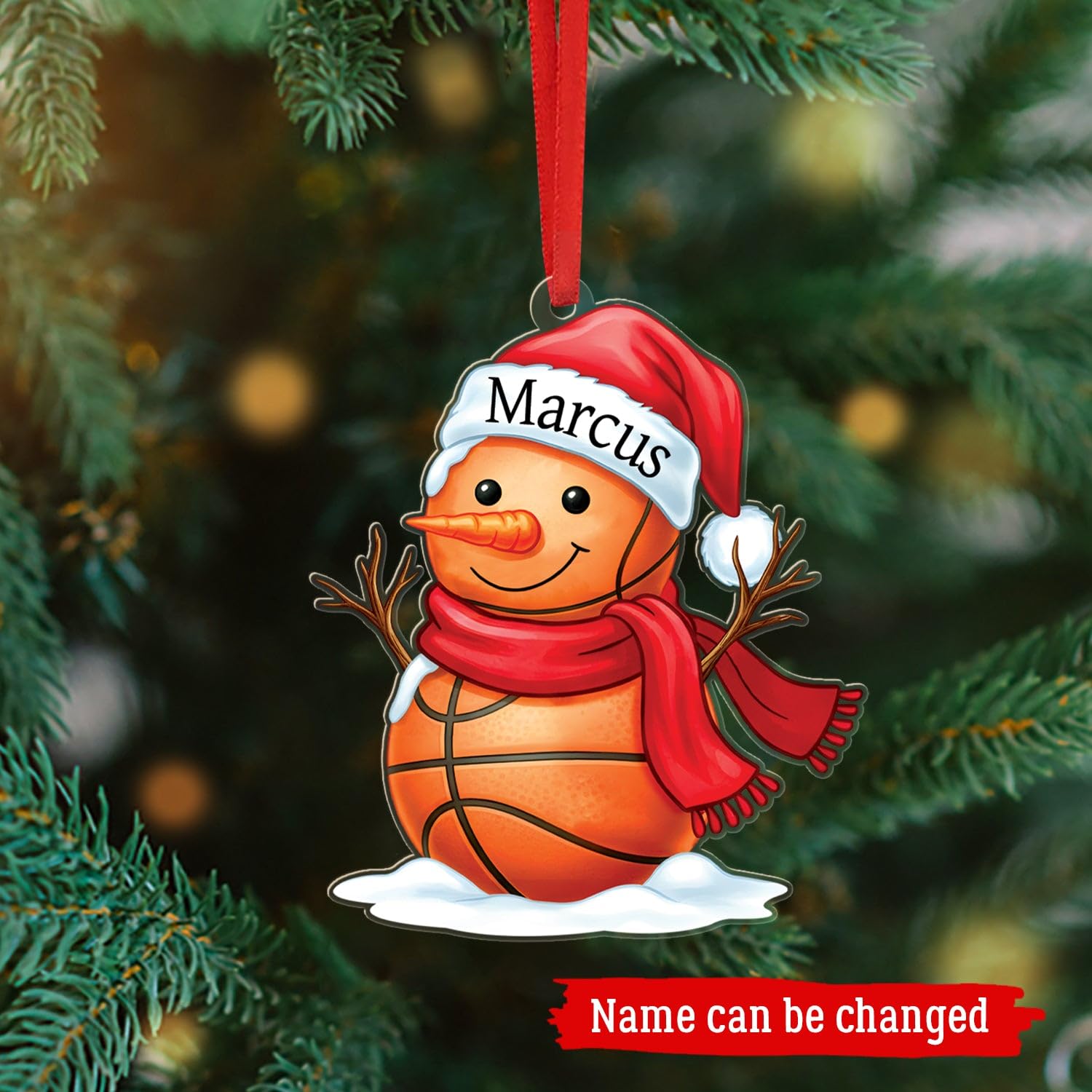 Snowman Basketball Shaped Christmas Ornament 2025, Personalized Basketball Acrylic Christmas Ornament Gift for Friends Sport Fan