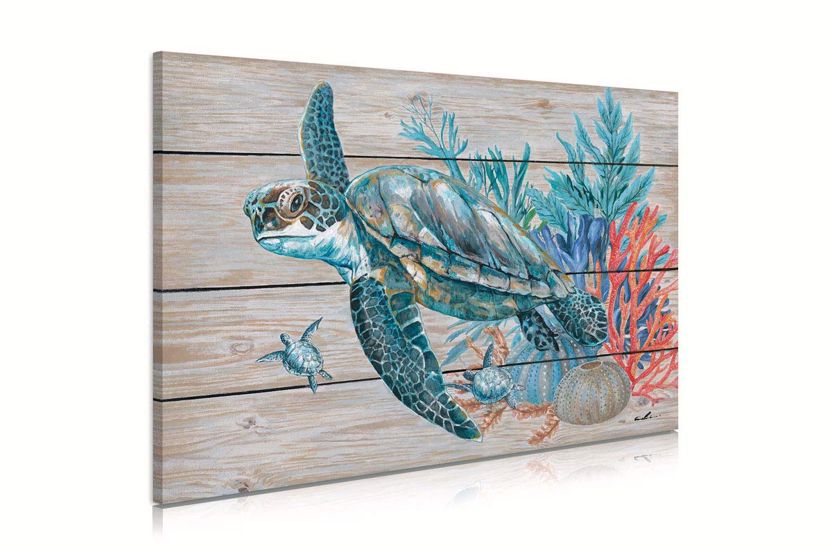 Sea Turtle Bathroom Wall Decor: Teal Coral Canvas Wall Art Sea Turtle Painting Gifts For Turtle Lovers Women Bedroom Office Home