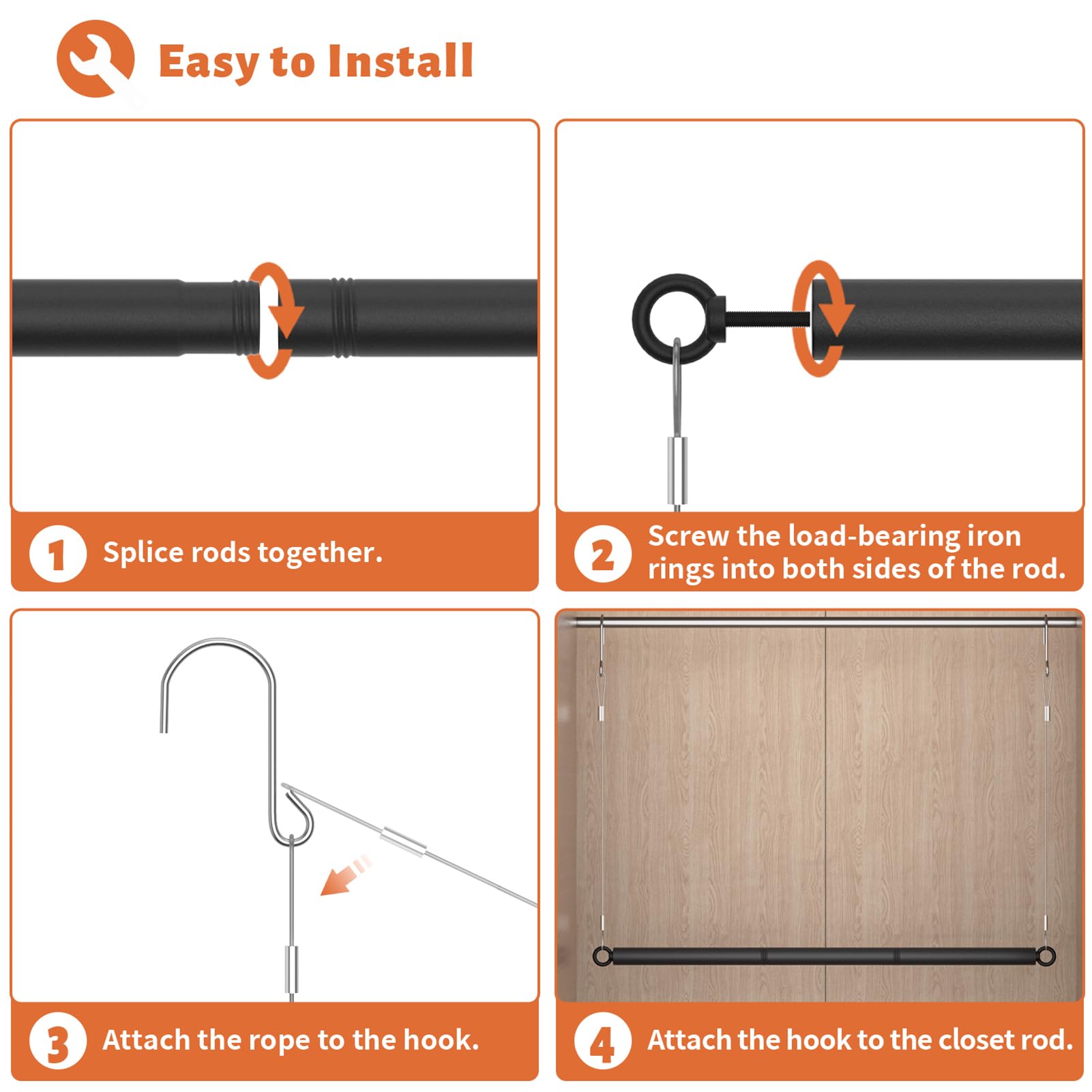 Qufiona Closet Hanging Rod 44 Inches - 1 1/4Inch Diameter Heavy Duty Closet Extender Hanging Rod - Space Saving Hanging Closet R