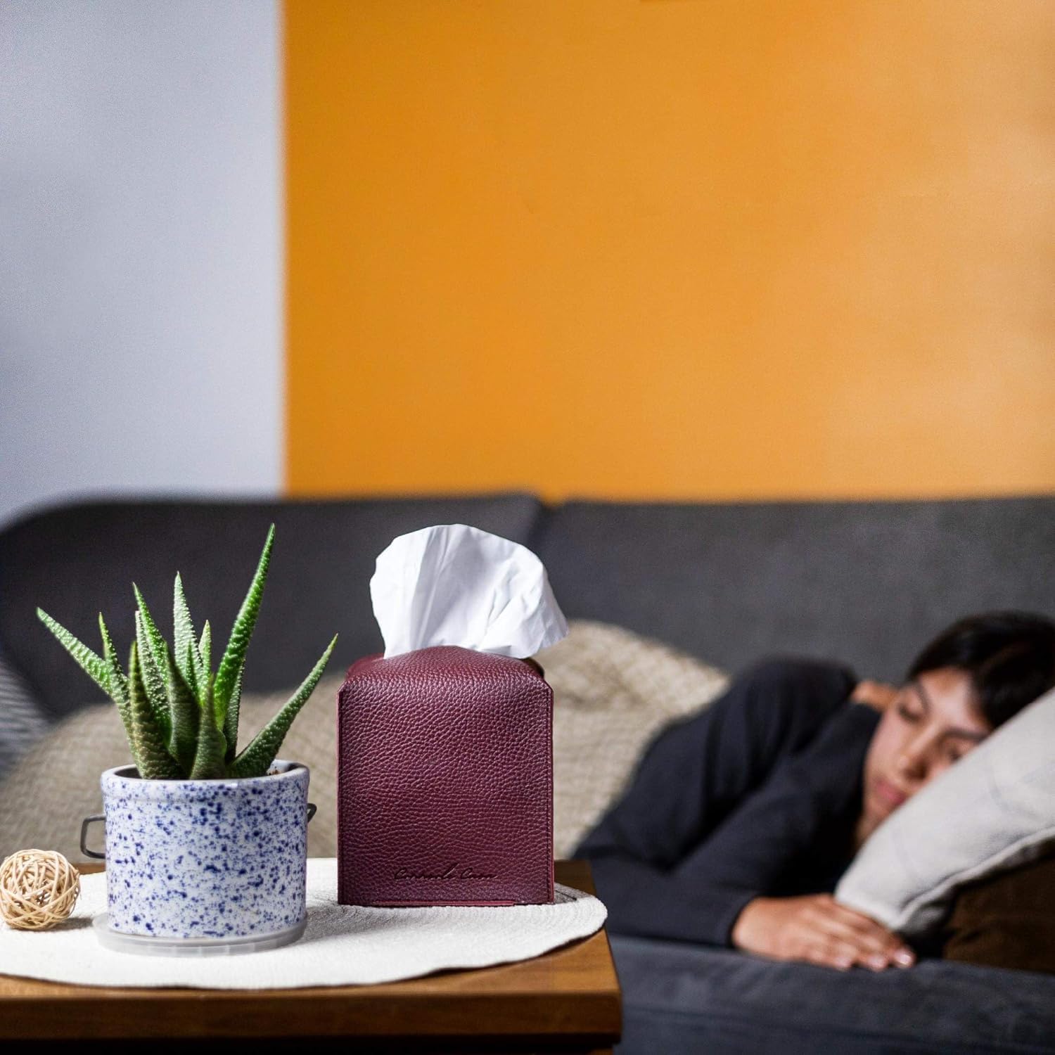 Connsole Casa Premium Pu Leather Tissue Box Holder - Elegant Hotel-Style Cherry Red Tissue Box Cover Enhanced D  Cor Of Home, Of