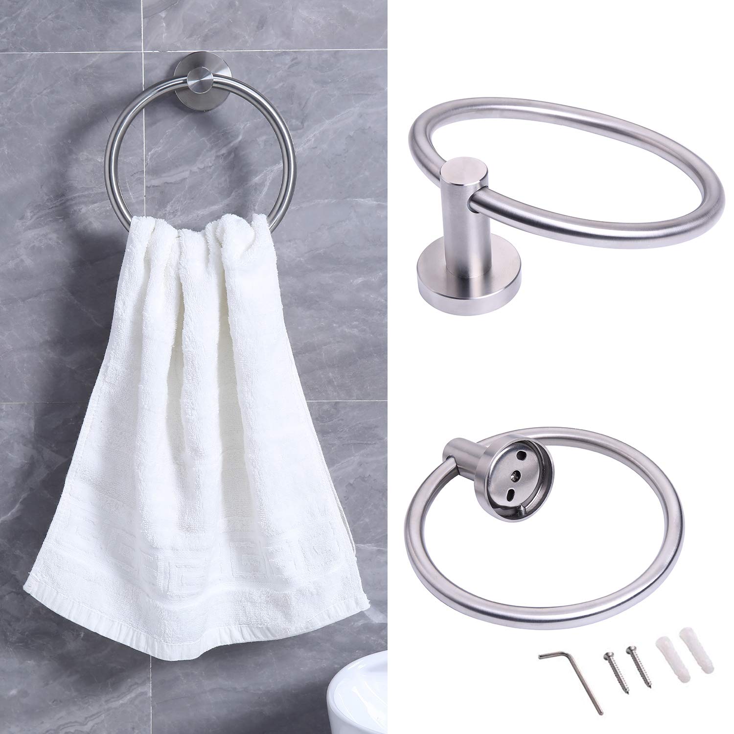 Ntipox 4 Piece Stainless Steel Bathroom Hardware Set Include Hand Towel Ring, Toilet Paper Holder,And 2 Robe Towel Hooks,Bathroo