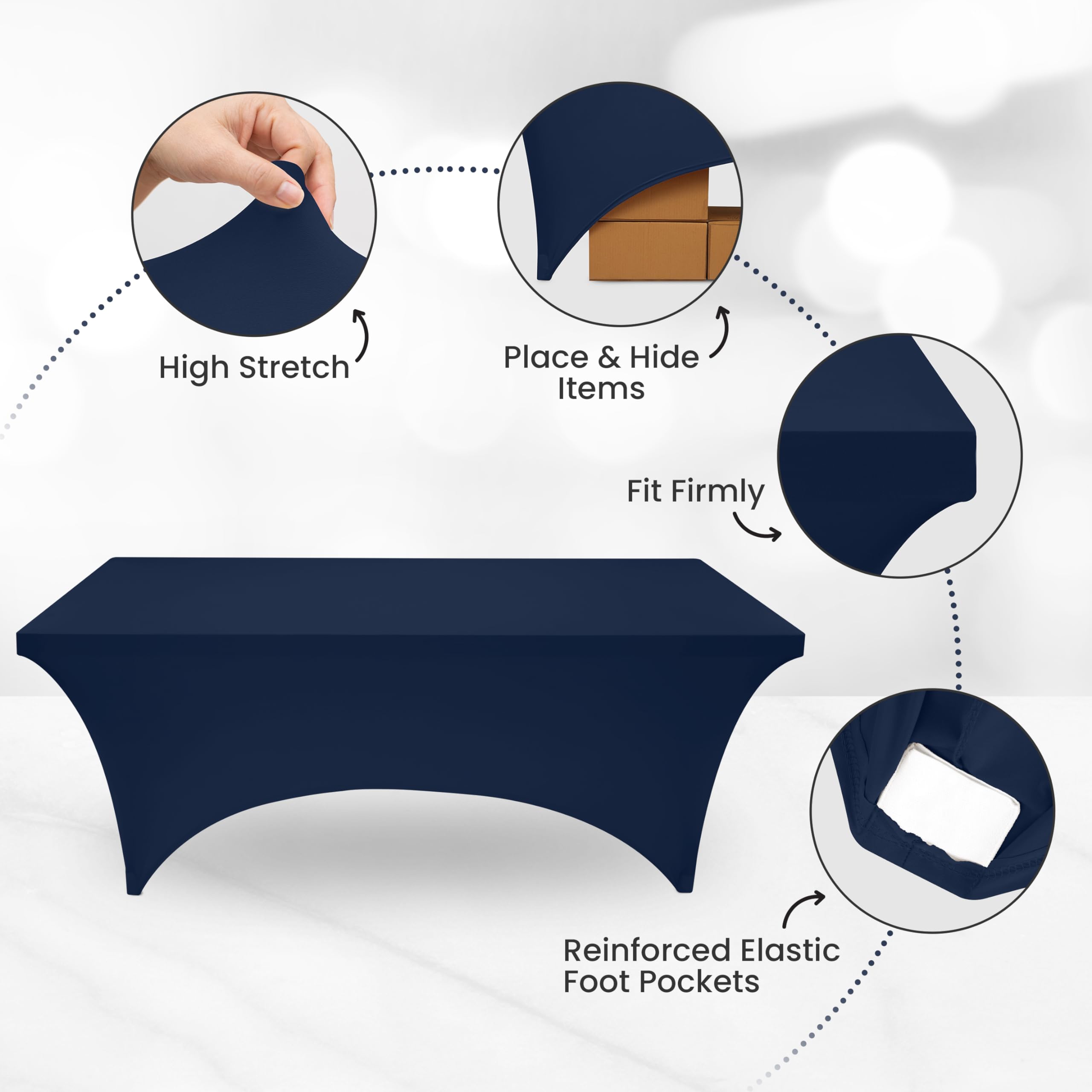Utopia Kitchen 6Ft Spandex Table Cloth Rectangle [1 Pack, Navy Blue] 200Gsm Premium Stretch, Lycra, Washable And Wrinkle Resista