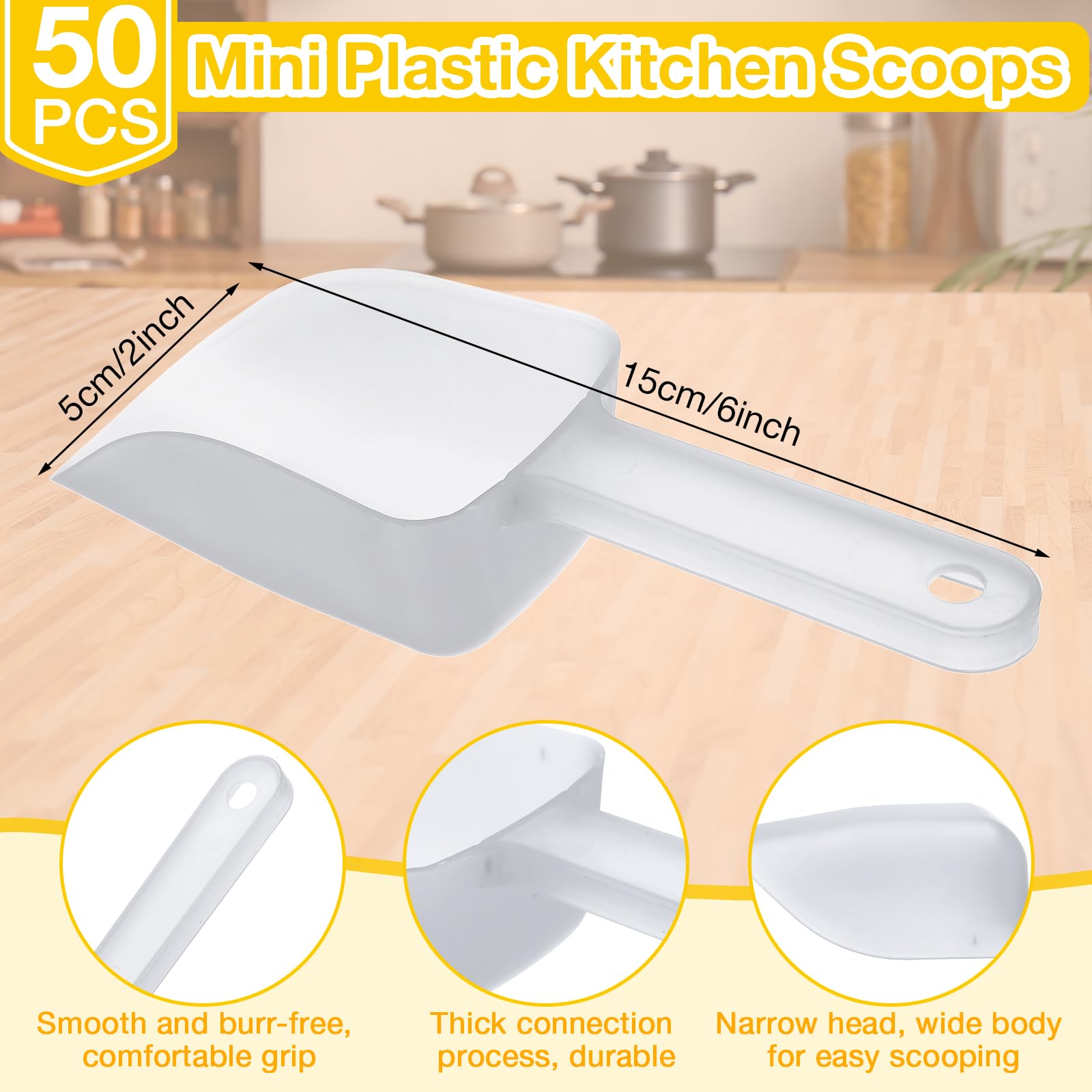 Gejoy 50 Pcs Plastic Ice Scoop Multi Purpose Kitchen Scoops 5.9 Inch Candy Buffet Dessert Scooper Ice Cream Food Popcorn Scoops