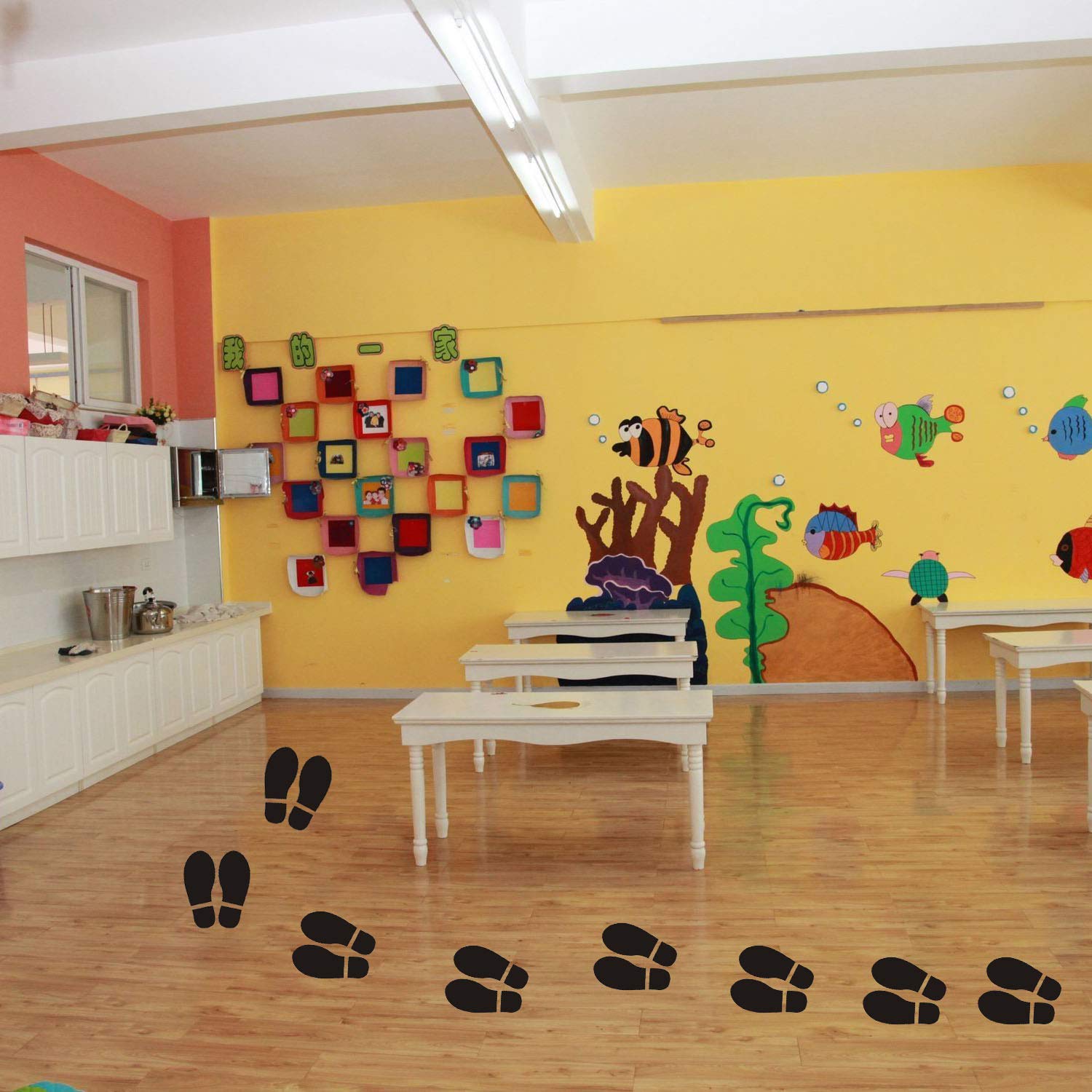 Finduat 20 Pairs 40 Prints Black Shoe Footprint Stickers Decals, Floor Wall Stairs To Guide Directions For School, Dance Studio,