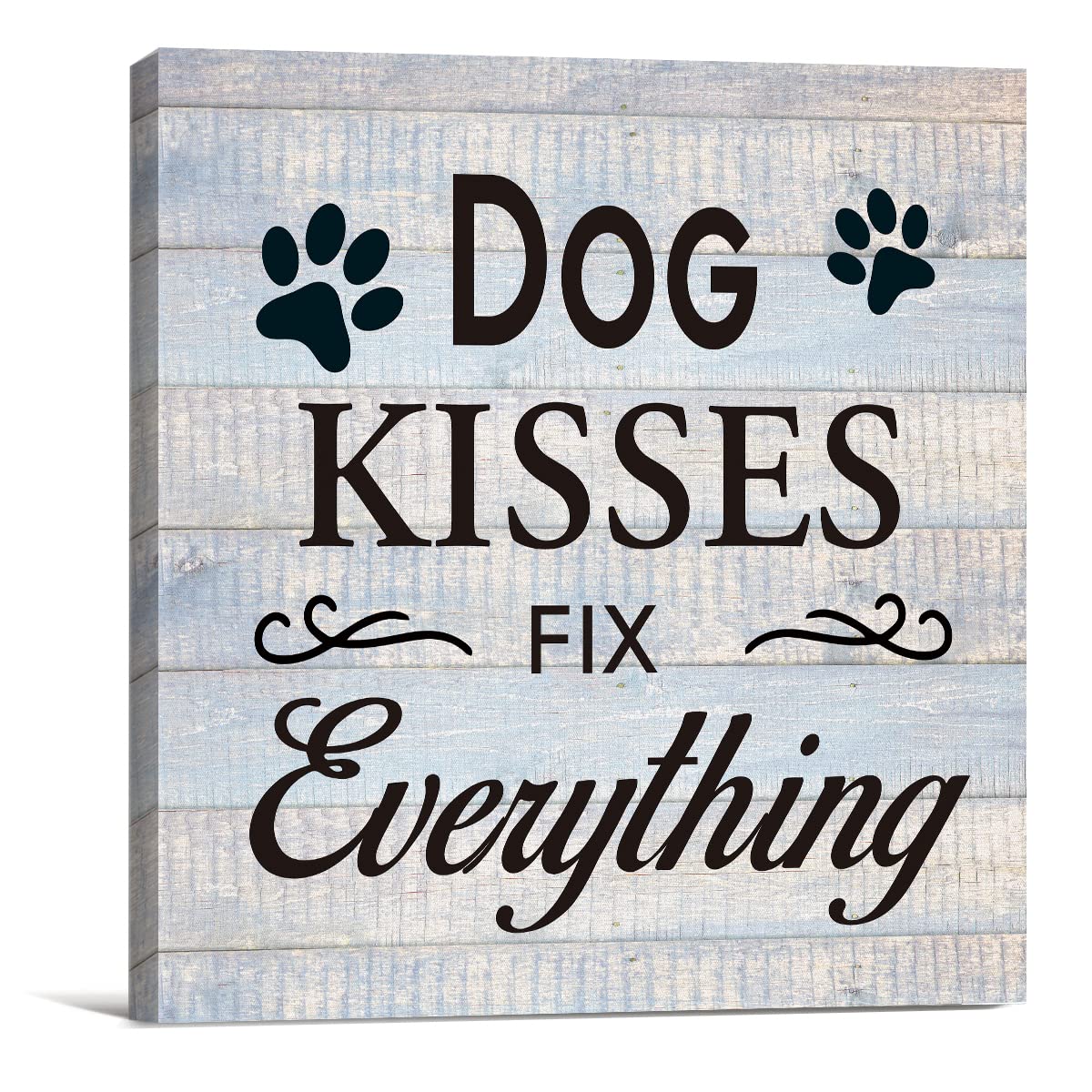 Funny Farmhouse Canvas Print Wall Art Decor Dog Kisses Fix Everything Sign Painting Plaque Rustic Home Decoration (8 X 8 Inch, F