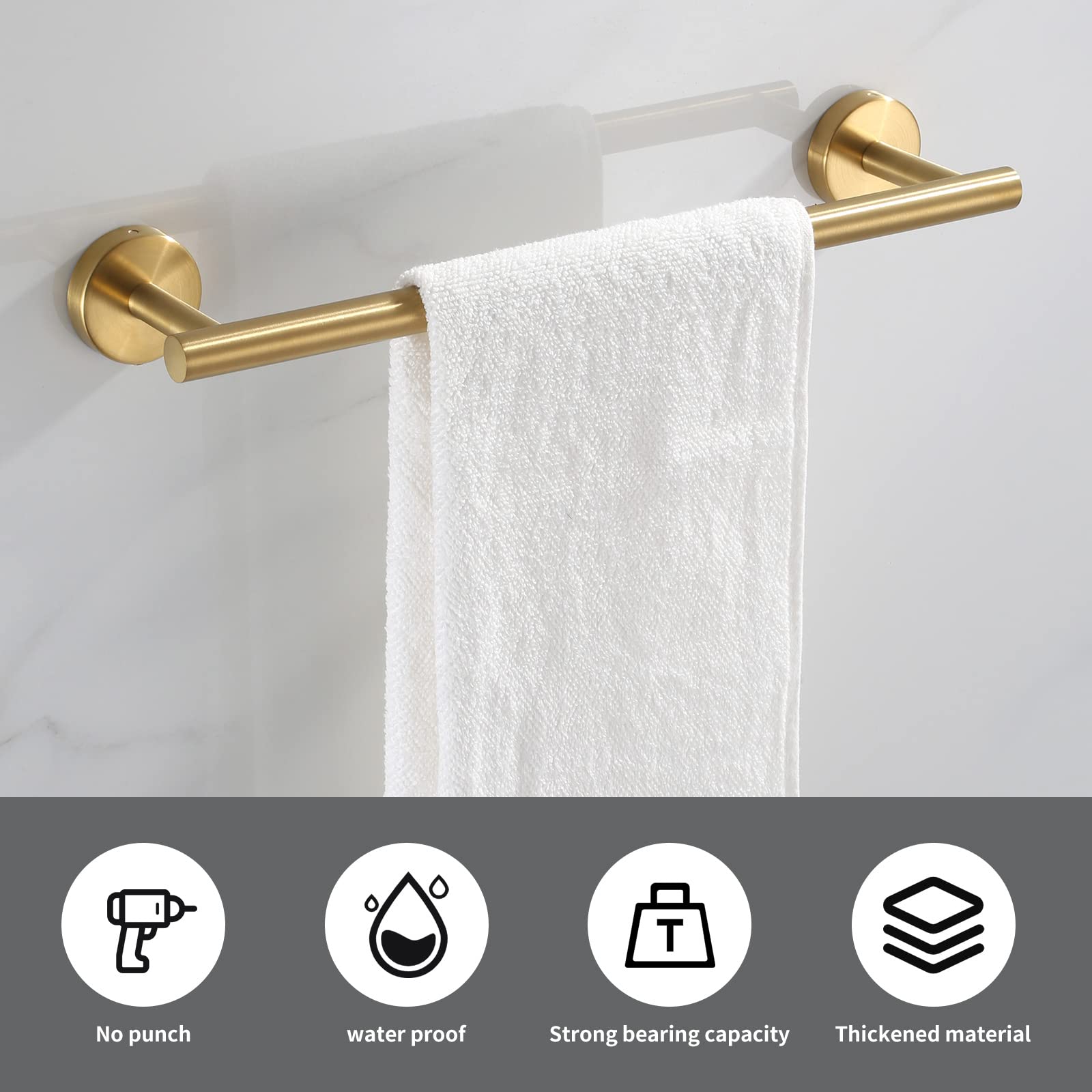 Bathroom Hardware Set Brushed Gold, 10Pcs Towel Bar Set Including 2Pcs16 Inch Towel Bars, Toilet Paper Holders, Towel Rings And