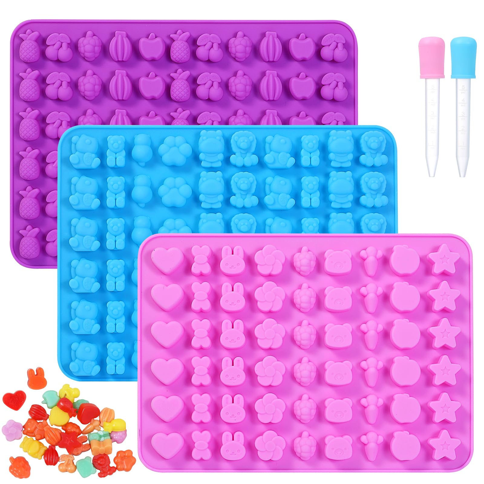 Non-Stick Silicone Gummy Candy Molds for Candy, Gummy, Chocolate, Wax Melts, Food Grade Gummy Chocolate Molds Including Bears,Bu
