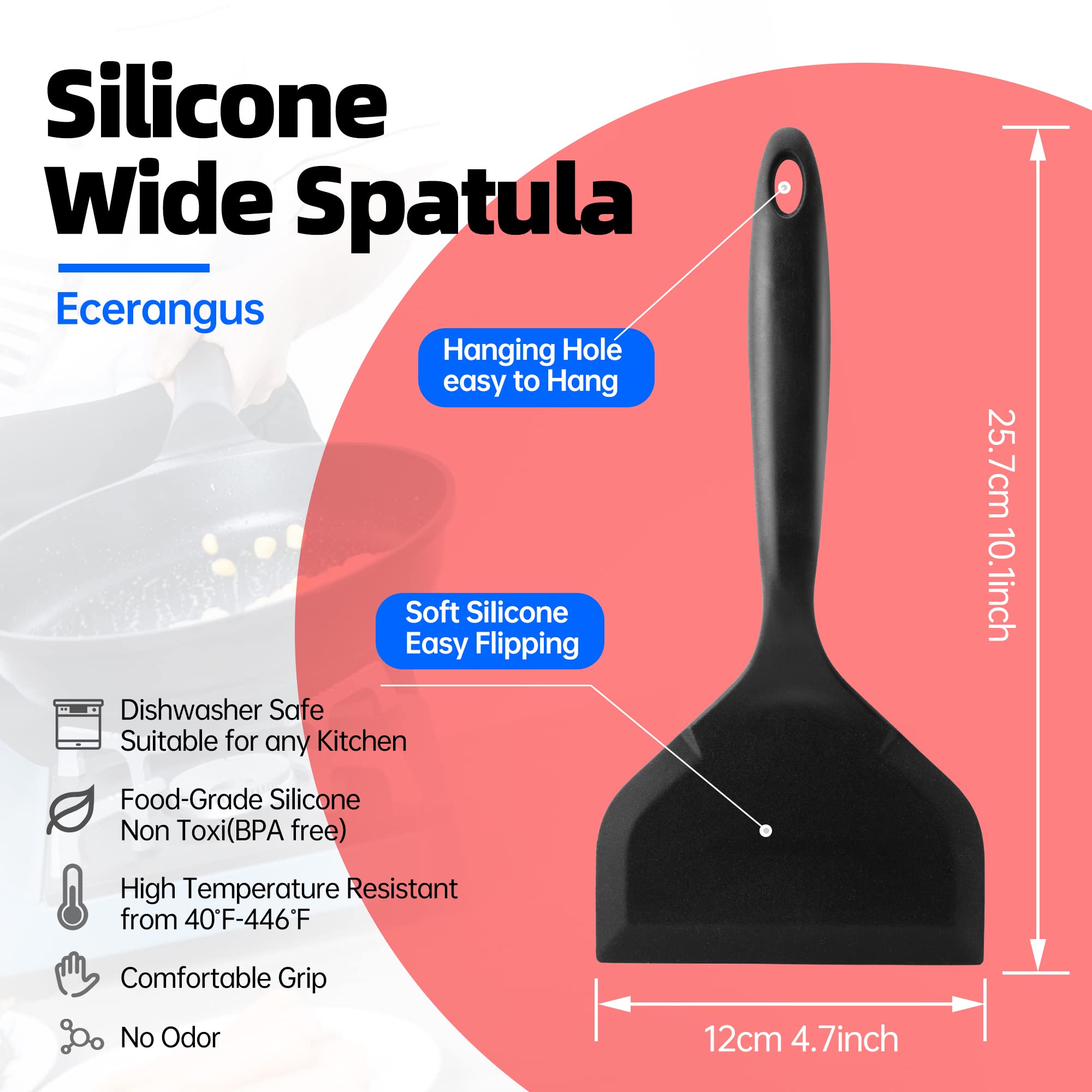 2 Pack Silicone Pancakes Spatula,Wide Pancakes Spatula Turner For Eggs Fish Pizza And Steak Shovel Omelette Spatulas For Nonstic