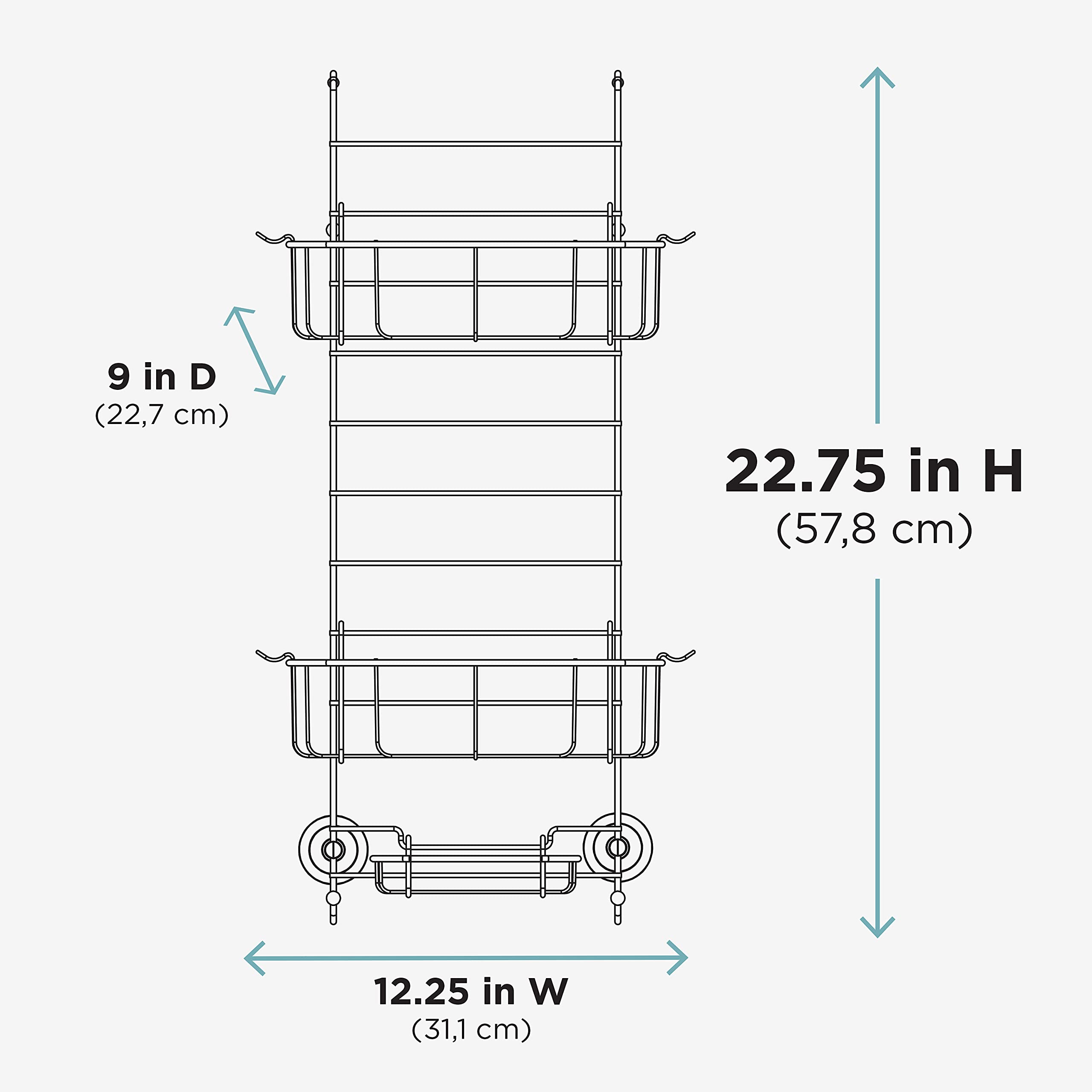 Zenna Home Hanging Shower Caddy, Over The Door, Rust Resistant, With 2 Storage Baskets, Soap Dish, Razor Holders And Hooks, Bath