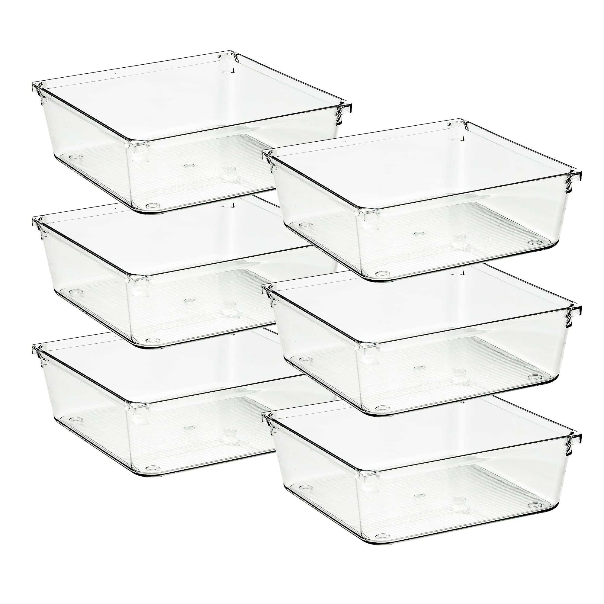 Ravinte 6 Pack Drawer Organizer - 6'' X 6'' Plastic Storage Bins, Acrylic Organizers with Non-Slip Pads Clear Desk Storage Tray