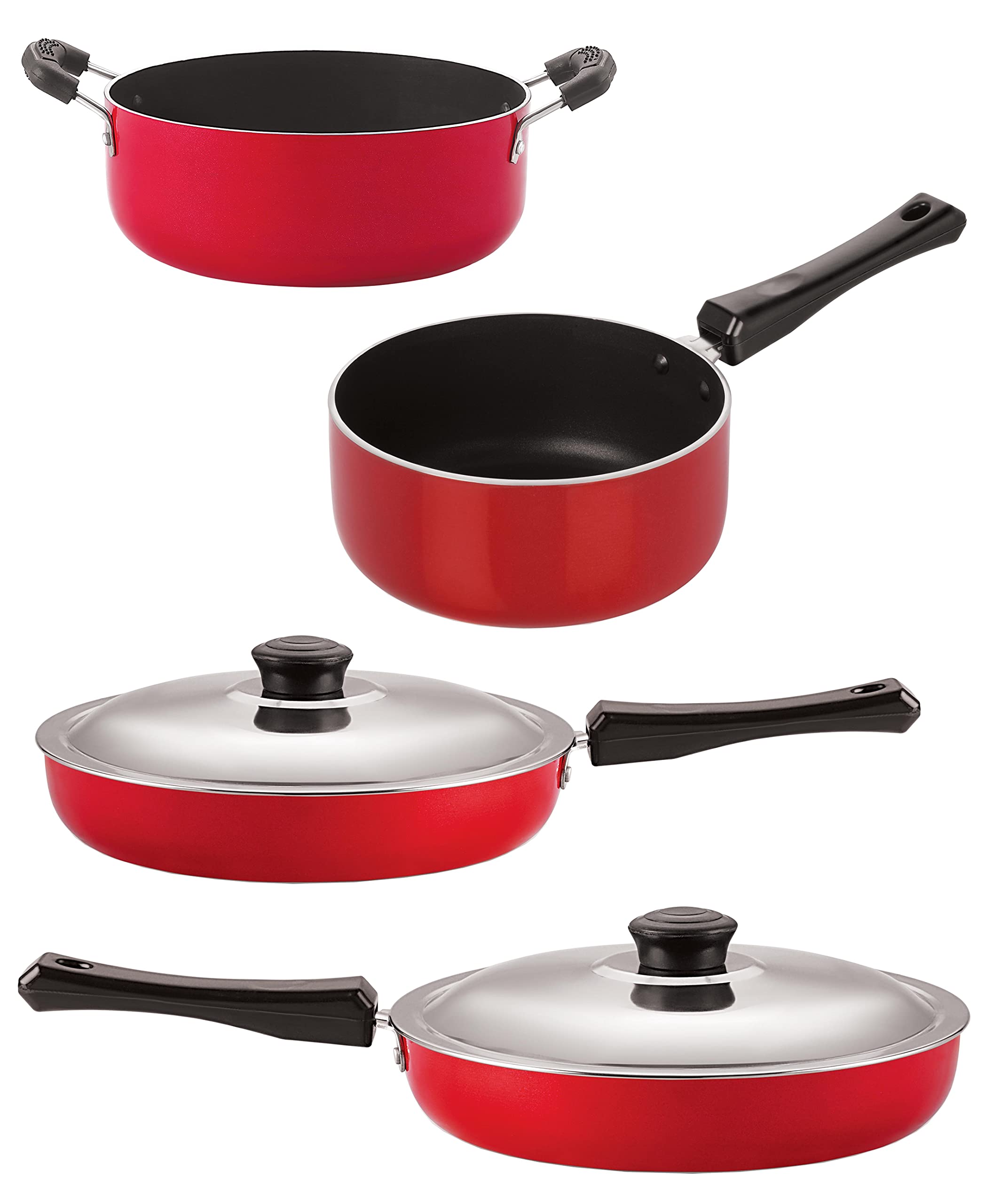 Nirlon Non Stick Cookware Pots & Pan Combo Set Of 4 Pieces With Bakelite Handle (Fp11_Fp12_Sp(M)_Cs24)