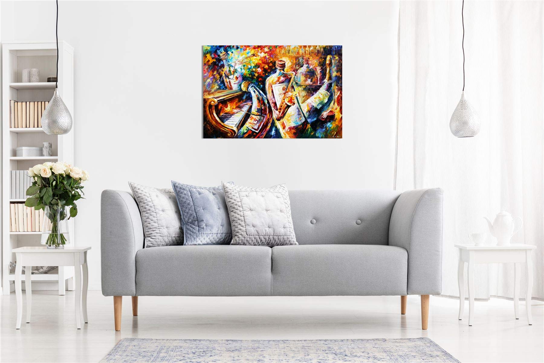 Bottle Jazz By Leonid Afremov Canvas Wall Art Picture Print For Home Decor (18X12)