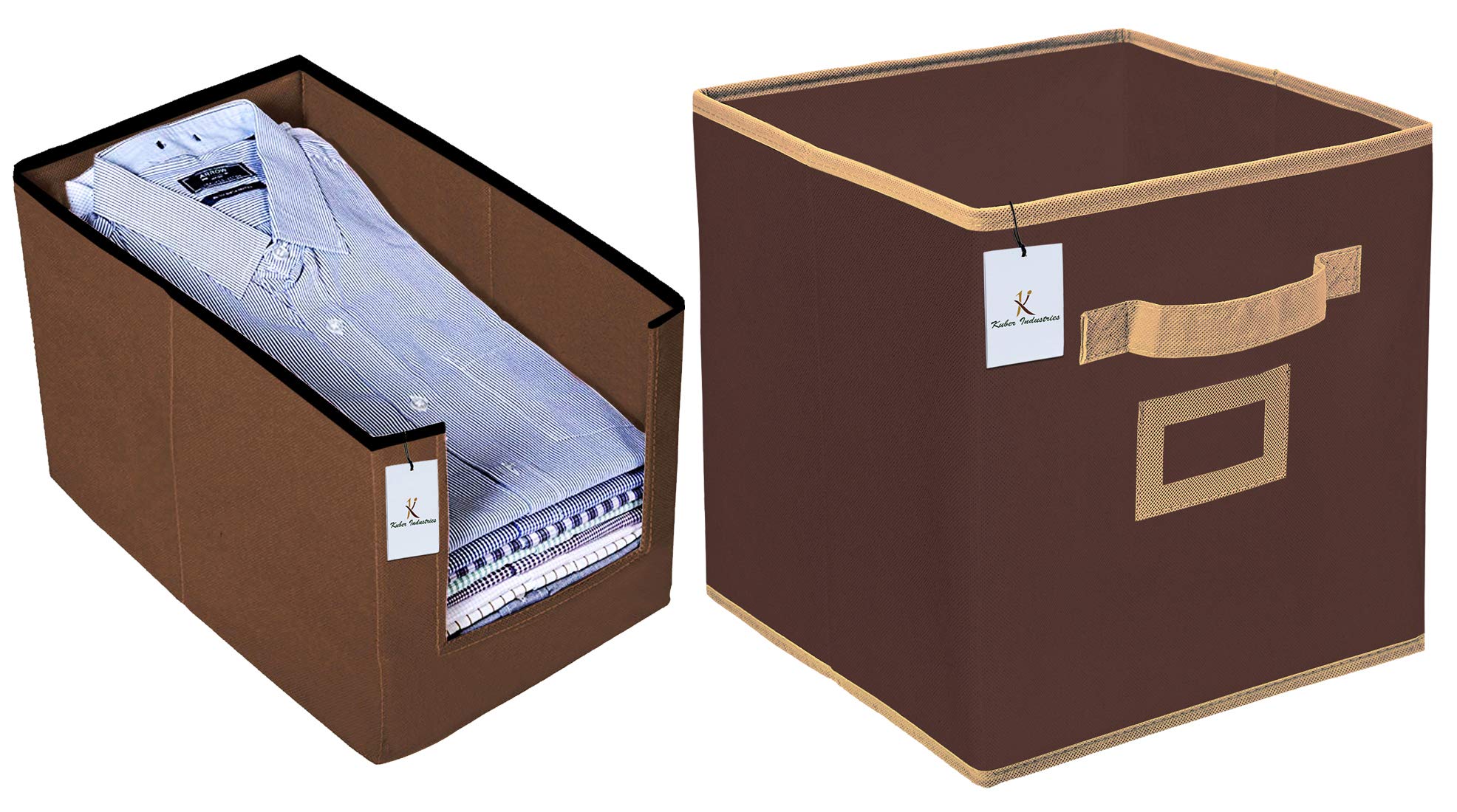 Heart Home Non Woven 1 Piece Shirt Stacker Wardrobe Organizer And 1 Piece Large Foldable Storage Organiser Cubes/Boxes (Coffee) 