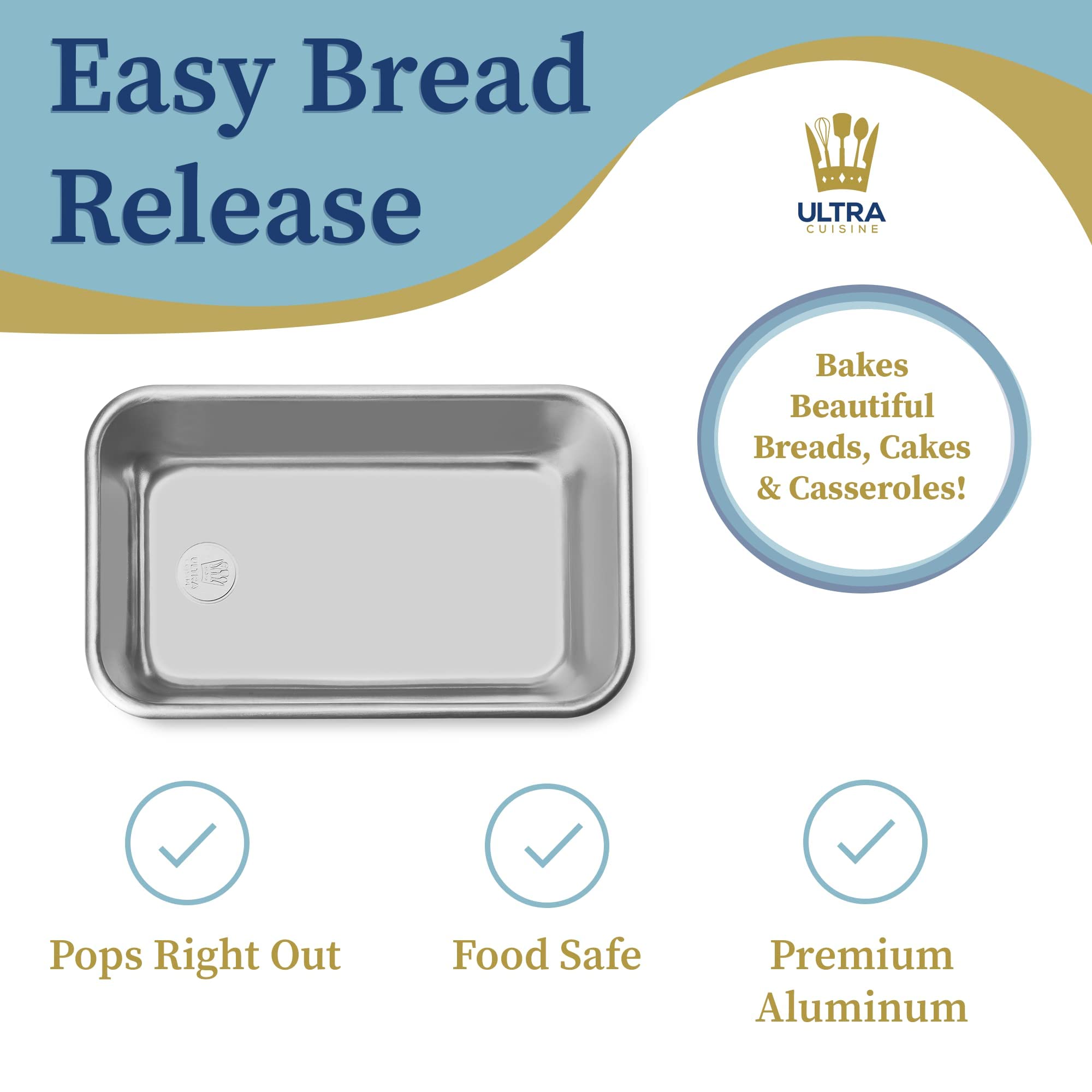 Ultra Cuisine Aluminum Loaf Pan for Baking Bread - 9.5x5 inch Loaf Pan  1lb - Easy Clean  Quality  Durable Bread Tin - Commercial Aluminum Bread Pan for Baking Banana Bread  Cakes  Casseroles  Loaves