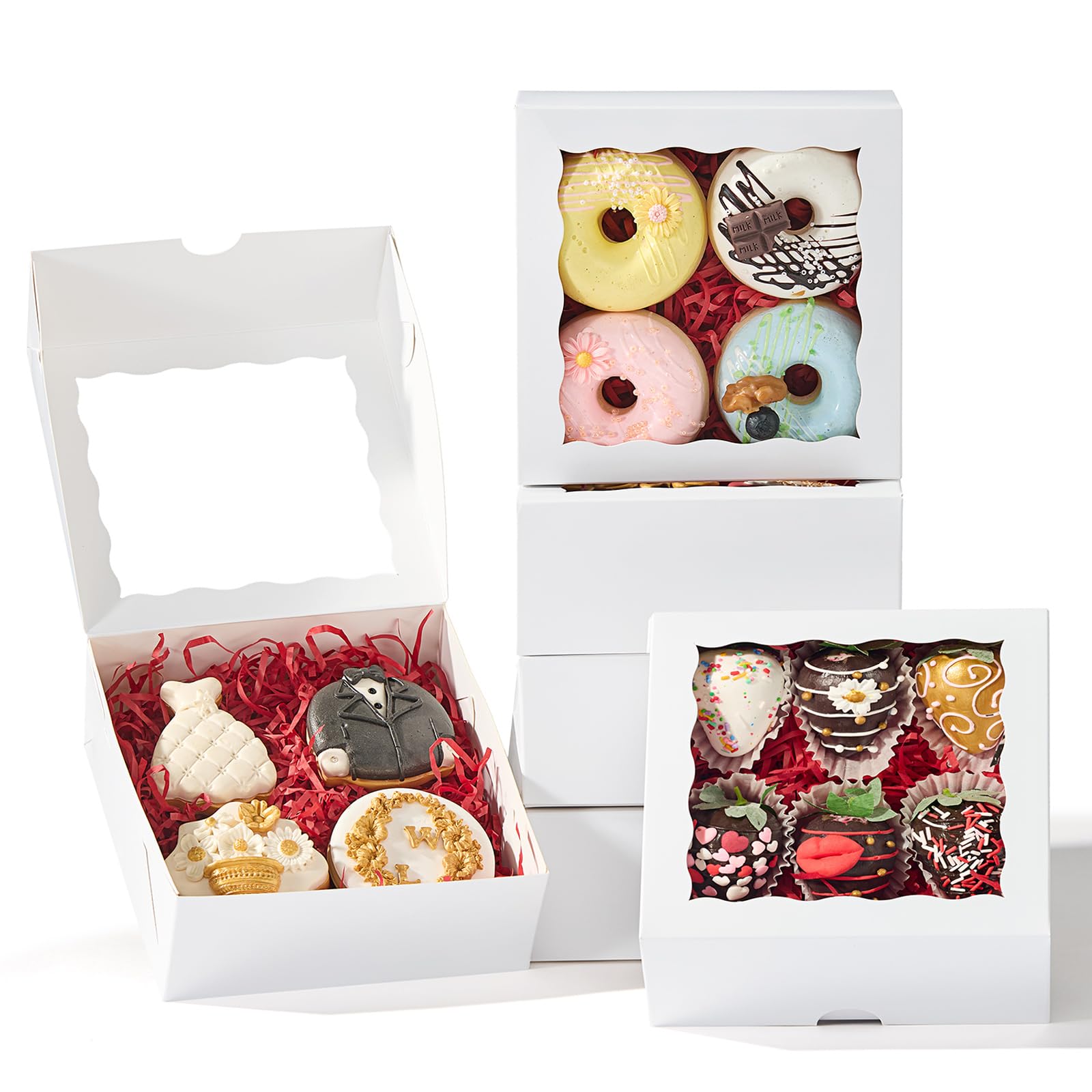 JCXGRVC 6x6x2.5Inches Chocolate Strawberries Boxes Charcuterie Boxes Cake Boxes Bakery Boxes with Full Window Cookies Boxes Cake