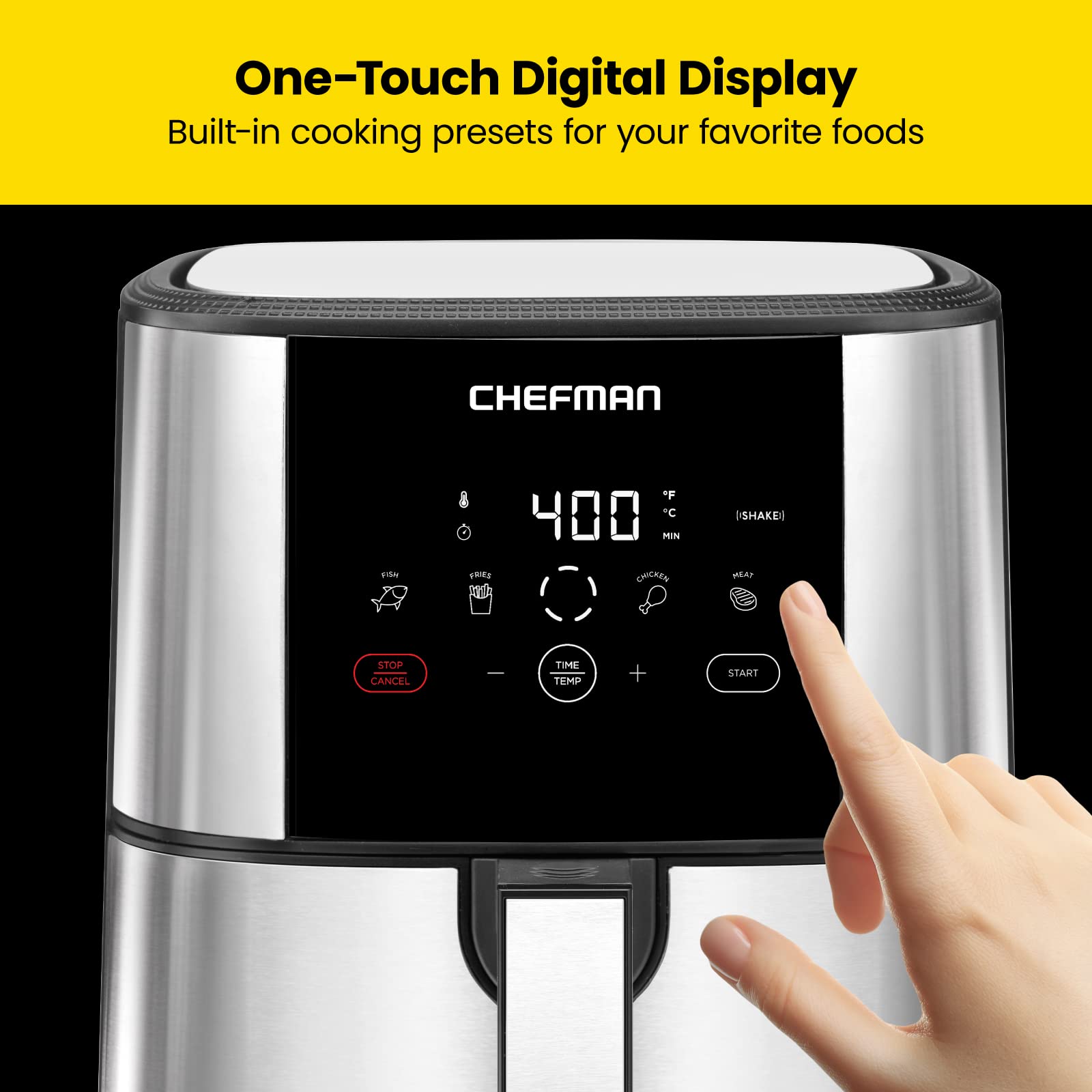 Chefman Turbofry Touch Air Fryer, Large 5-Quart Family Size, One Touch Digital Control Presets, French Fries, Chicken, Meat, Fis