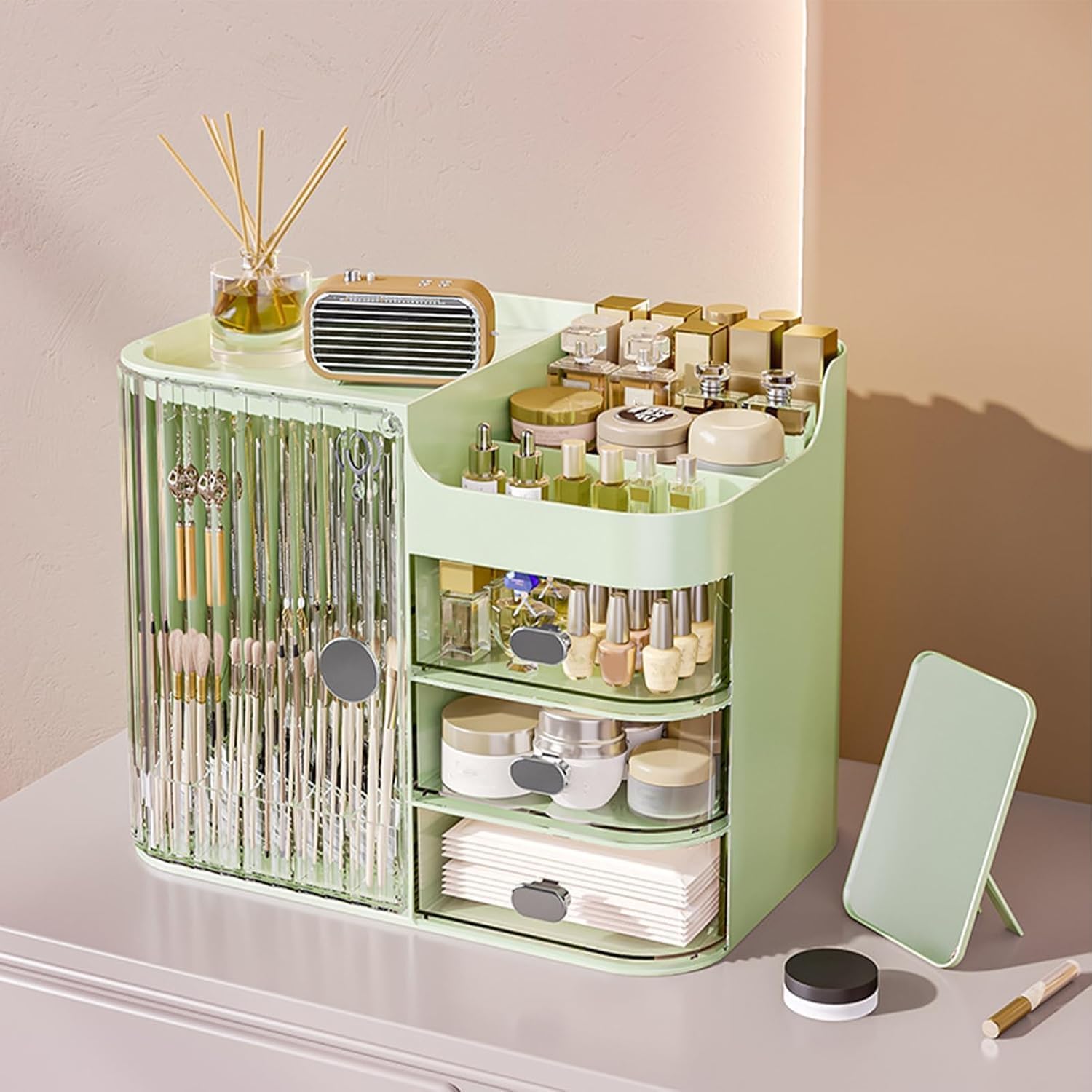 Jialto Makeup Organizer Box With 4 Compartments- Cosmetic Storage Box And Organizer For Women- Skincare, Lipstick, Brushes, Jewe