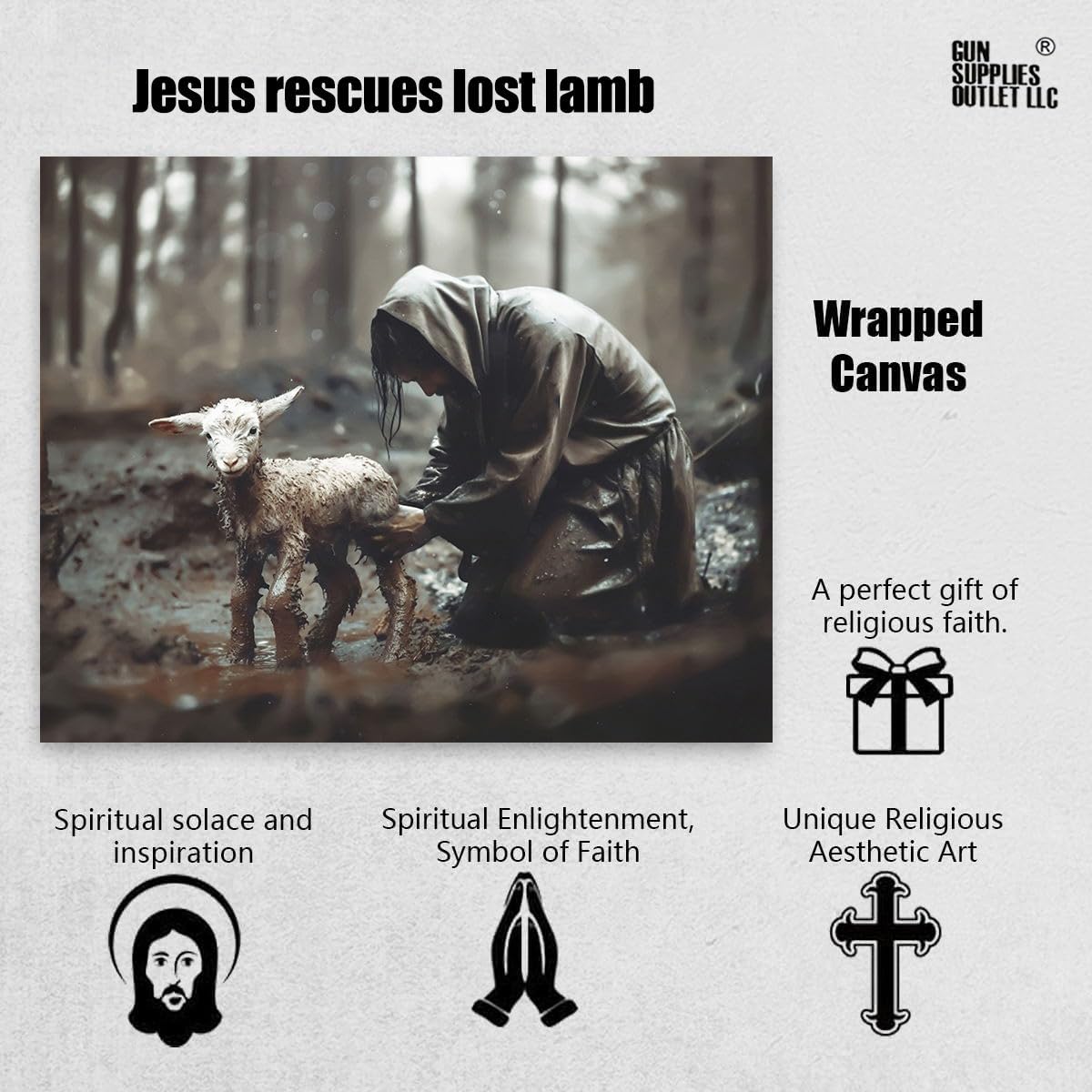 Jesus And Lamb Canvas Wall Art Jesus Rescues Lost Lamb Picture Wall Art Canvas Print Christian Home Decor 24X30 Inch