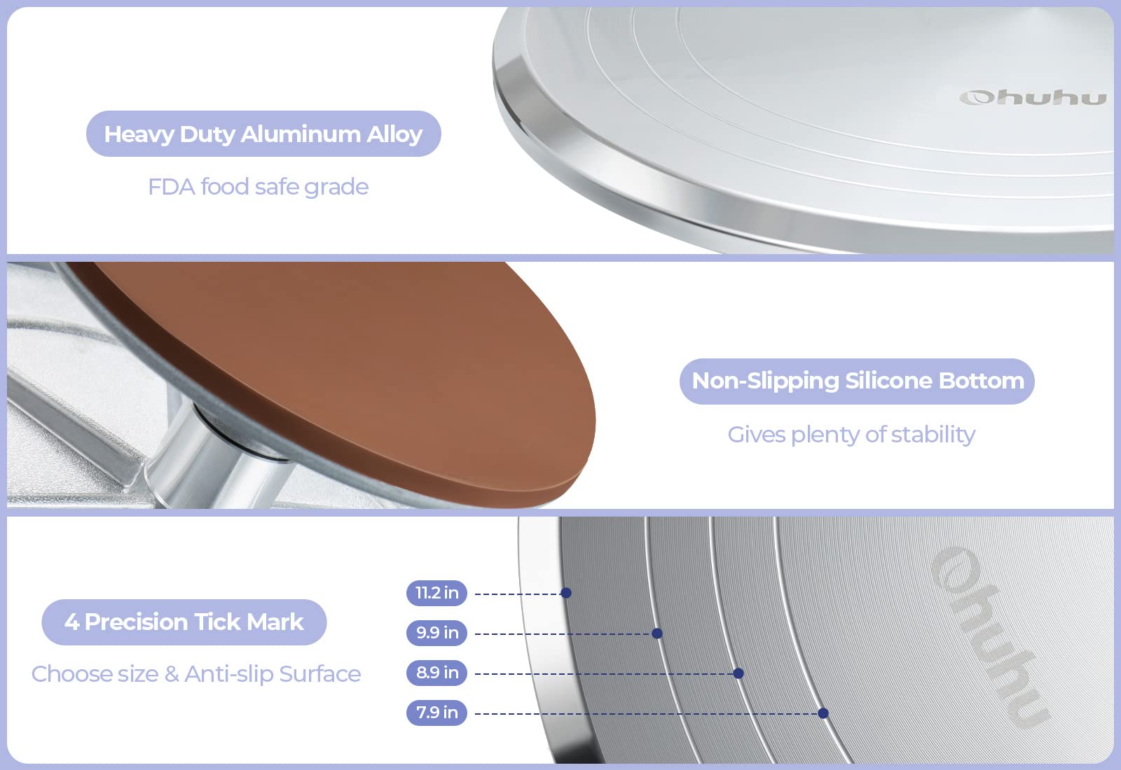 Cake Turntable, Ohuhu Aluminium 12'' Cake Decorating Kit Supplies Rotating Stand Revolving Spinner With 2 Icing Spatula 3 Comb S